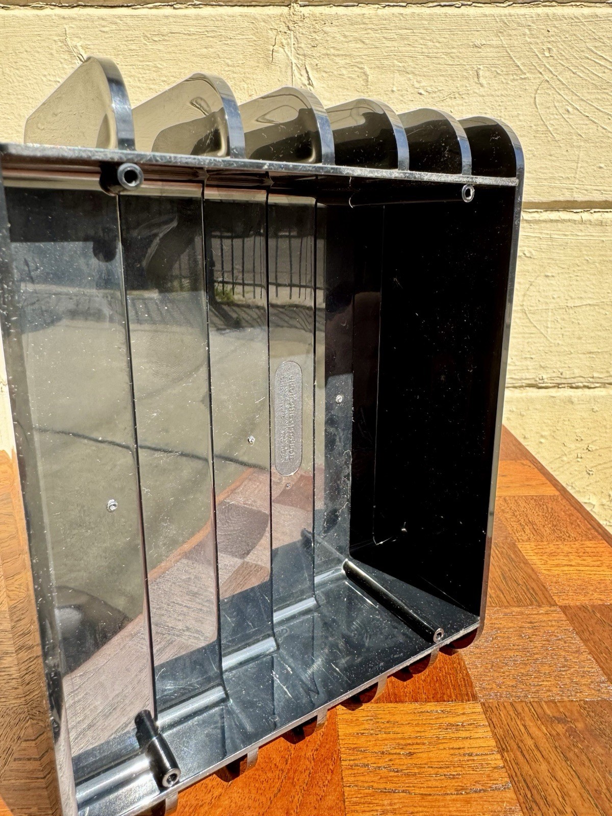 Vintage Eldon 6 Slot Desk Organizer File Sorter Smoked Black Acrylic MCM