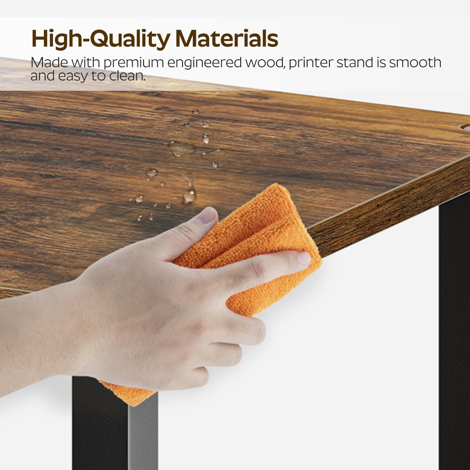 YATINEY Desktop Printer Stand, 15.4″L x 11.4″W x 12.1″H, Rustic Brown + Black