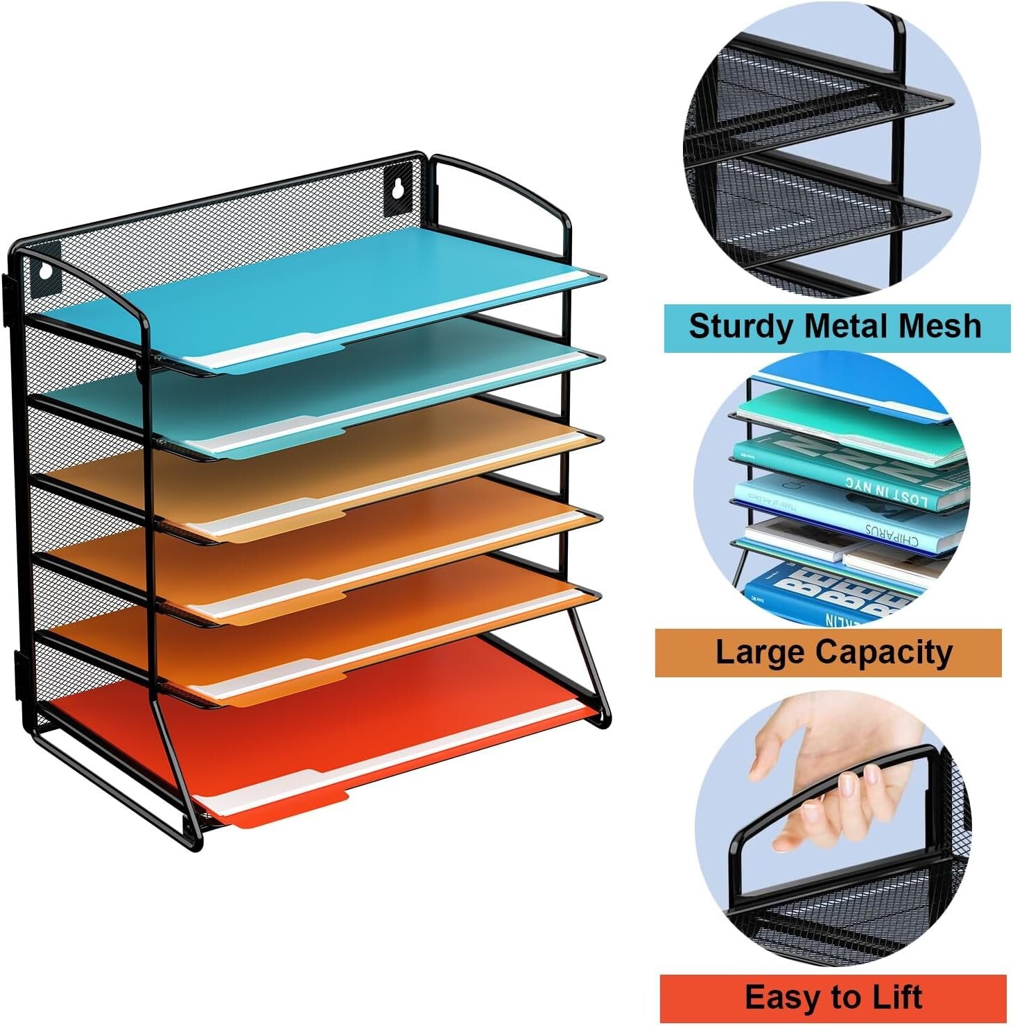 6 Tier Paper Letter Tray Organizer Mesh Desktop File Organizer, Paper Sorter Let