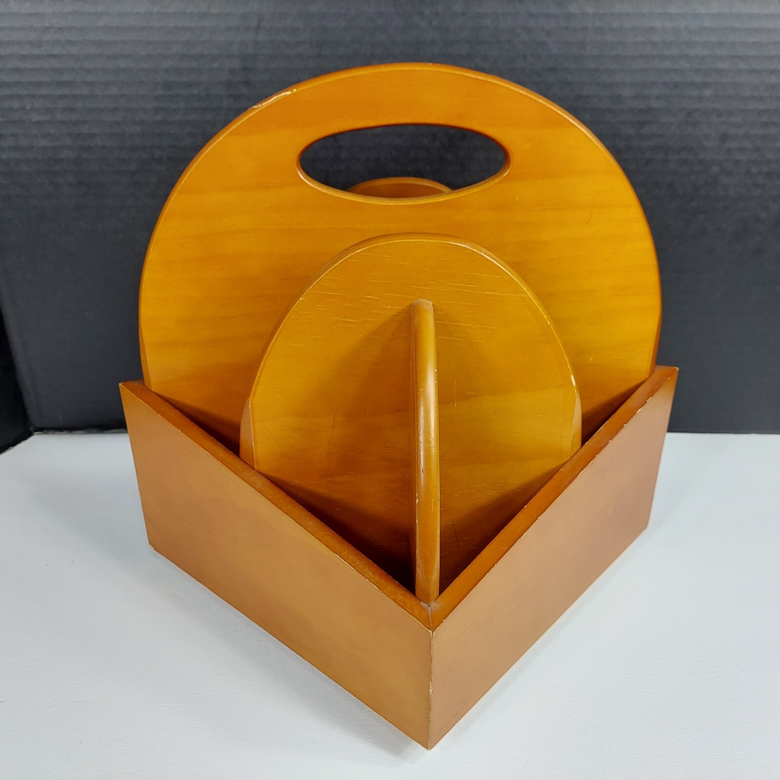 Modern Style Rotating Wood Desk Caddy Organizer Angular Geometric 9x9x12″