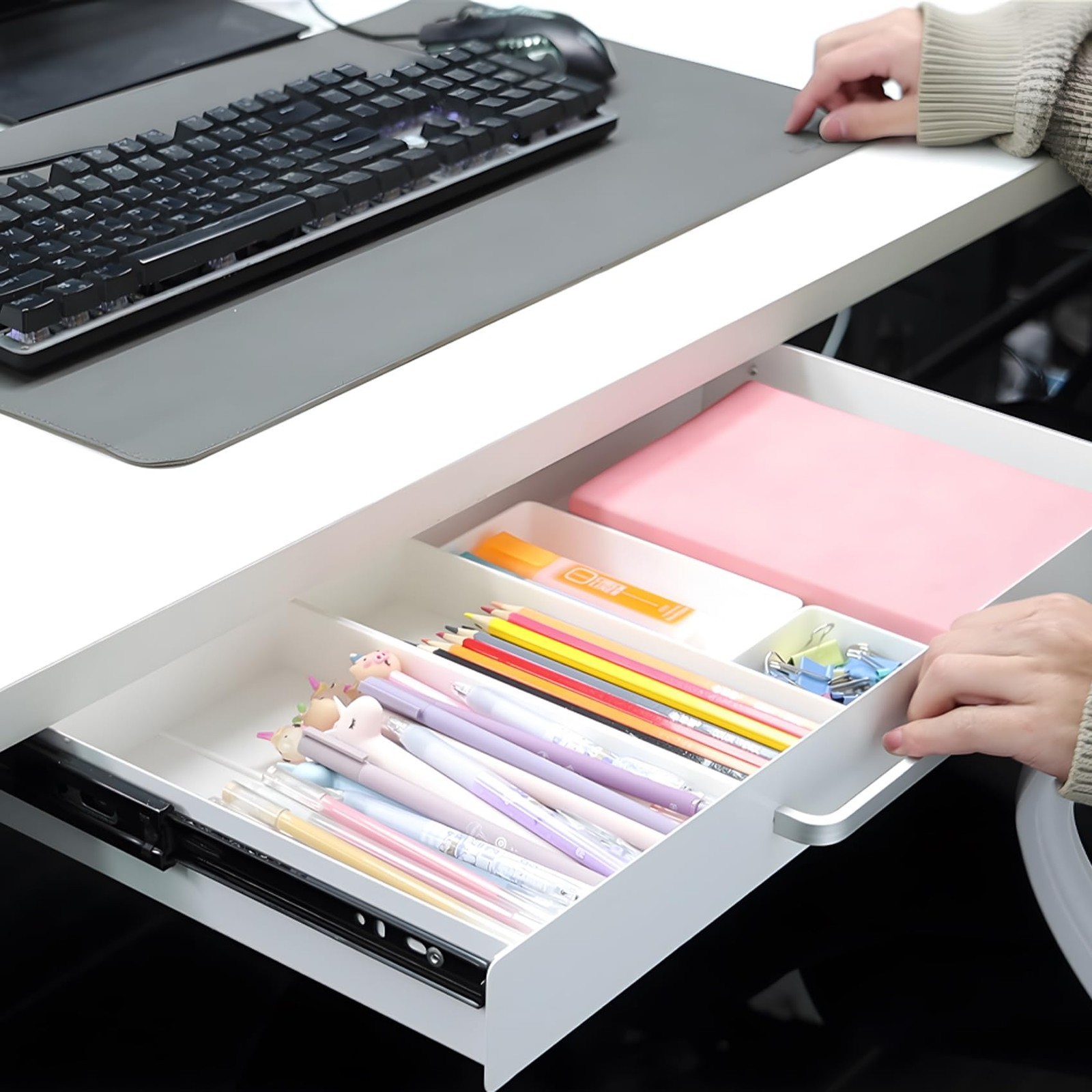 Osteed Under Desk Drawer White 21 4 Divider Trays Under Shelf Pencil Drawer