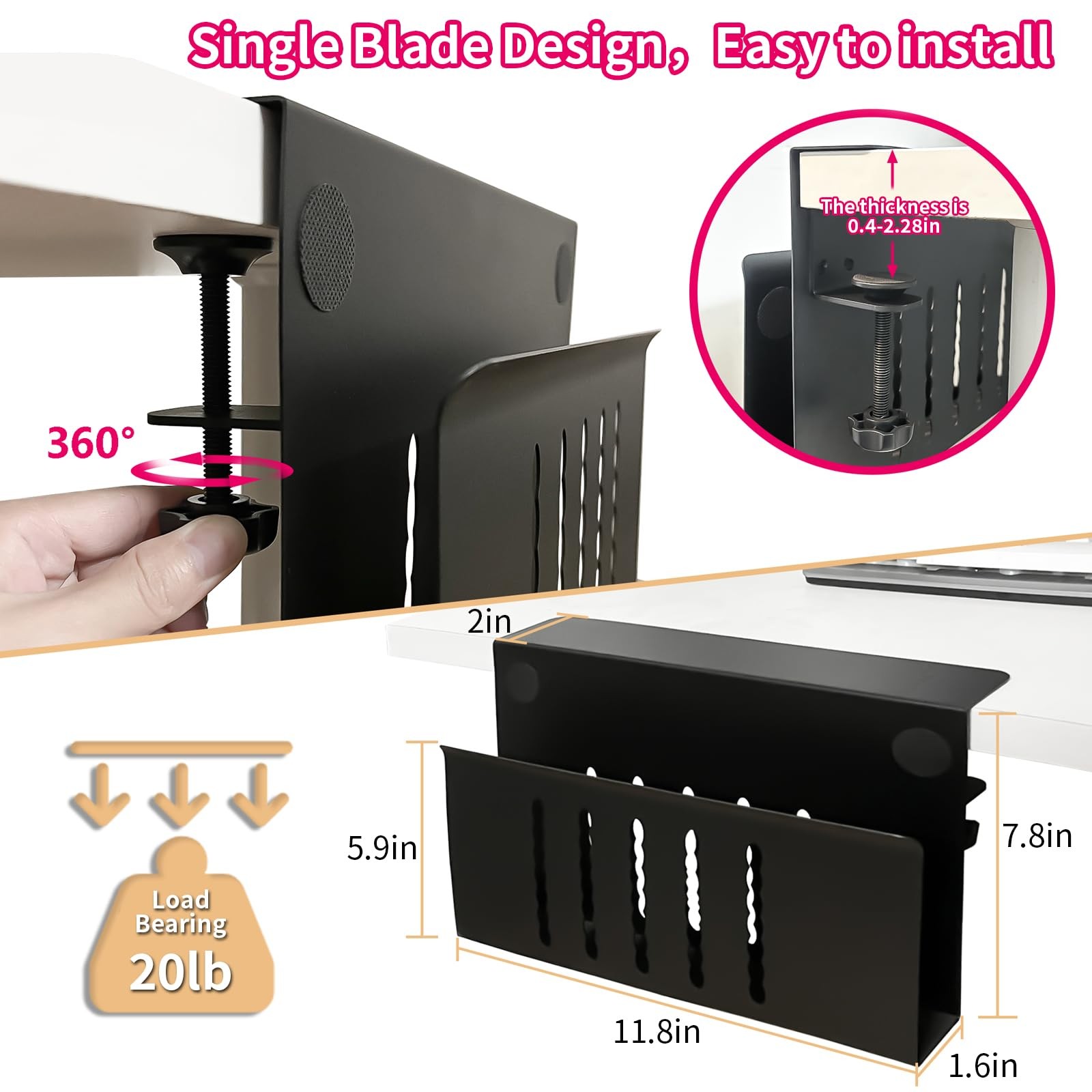 Desk Side Storage, Under Desk Storage, No Drill Steel Hanging Desk Organizer,…