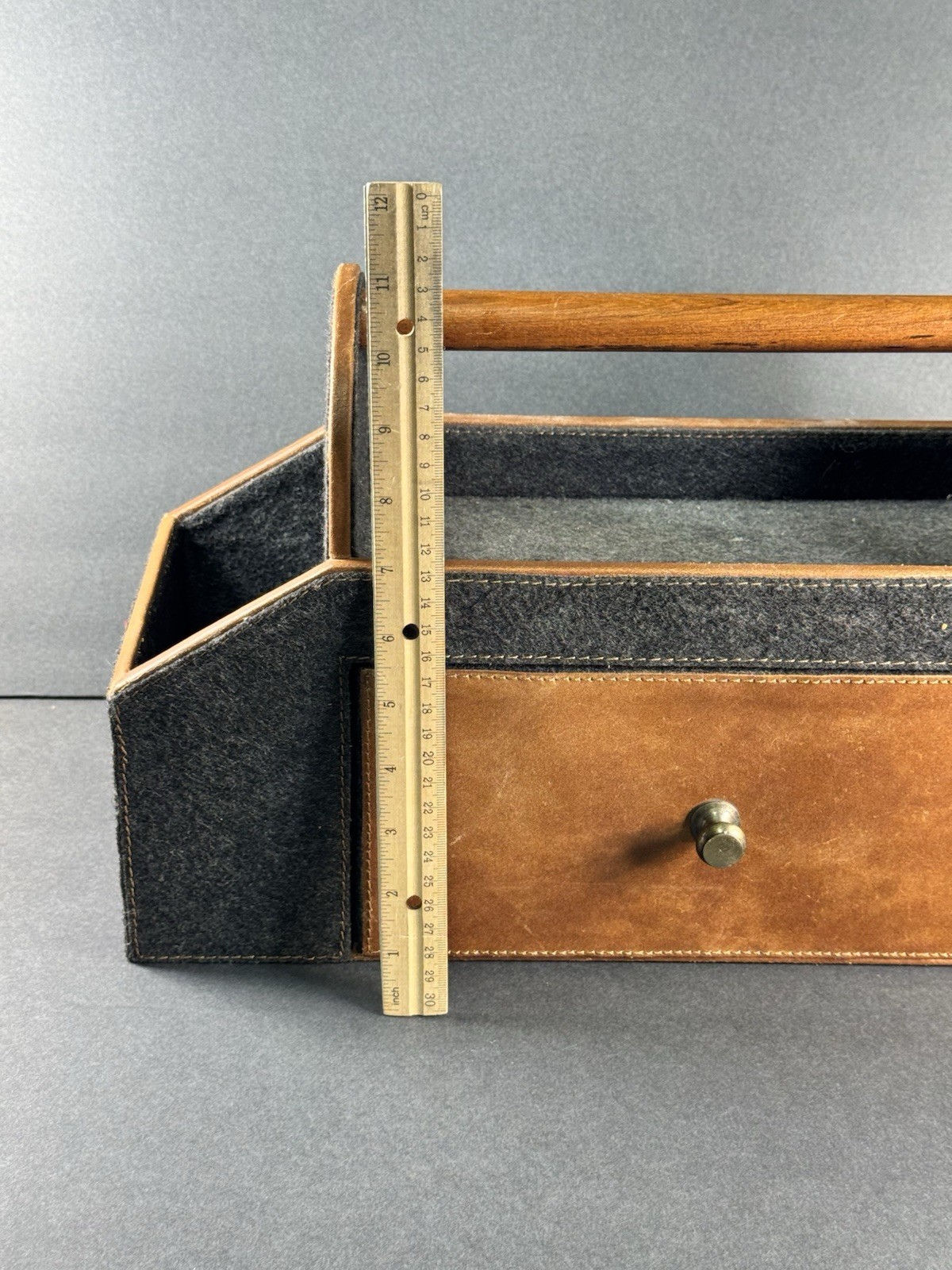 Drexel Heritage Felt & Faux Leather Desk Top Caddy Organizer