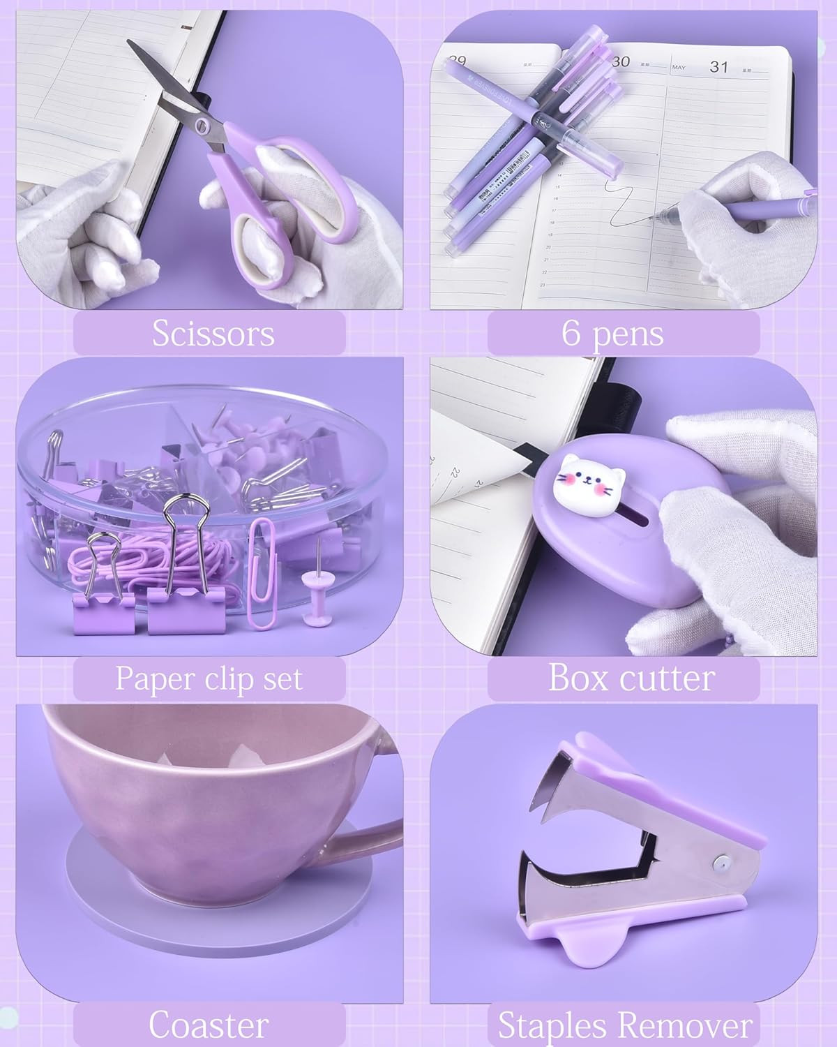 Purple Desk Accessories and Organizers with Desk Organizer and 360°Rotating Pen