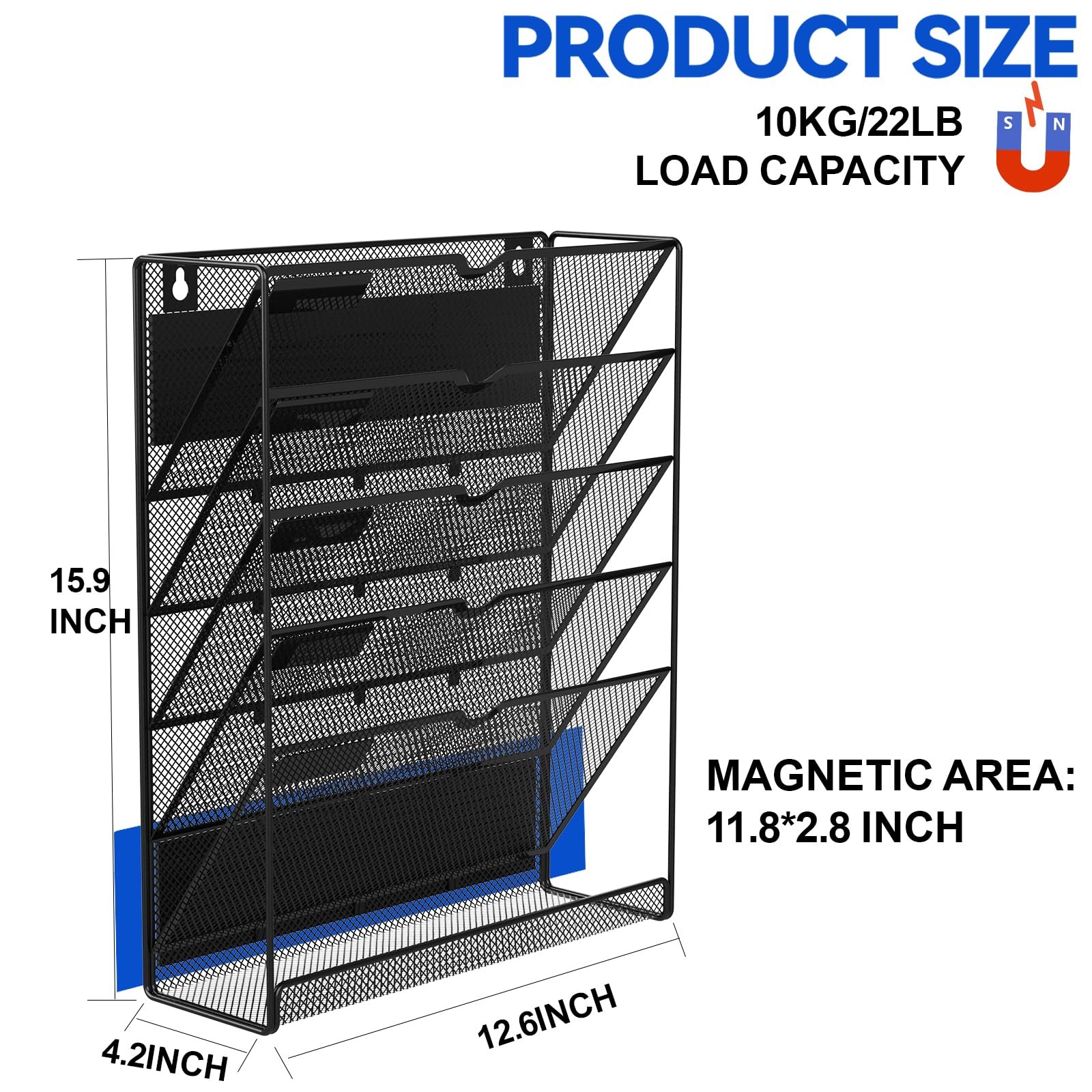 LQPAFZ 6-Tier Magnetic File Holder, No 12.6 x 4.2 x 15.9 inches, Black