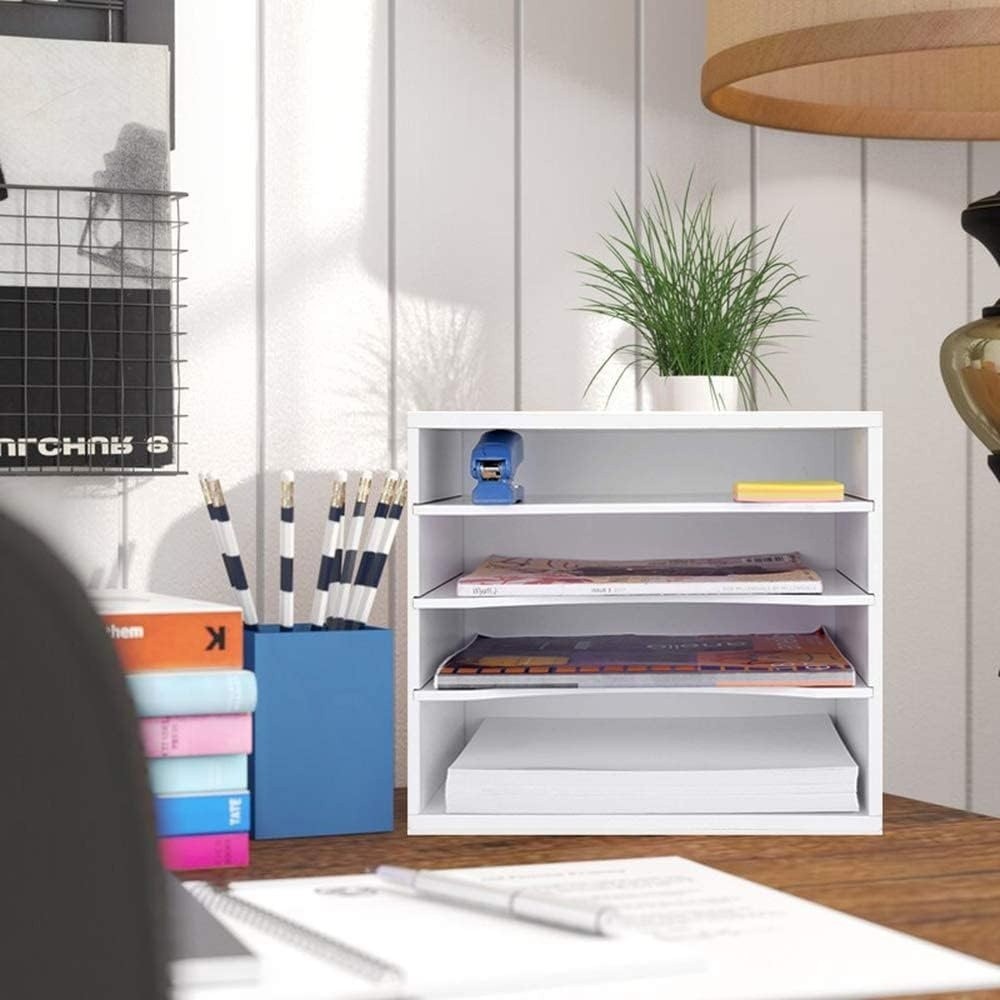 Organizador de papel Organizador de escritorio de madera Almacenamiento (Blanca)