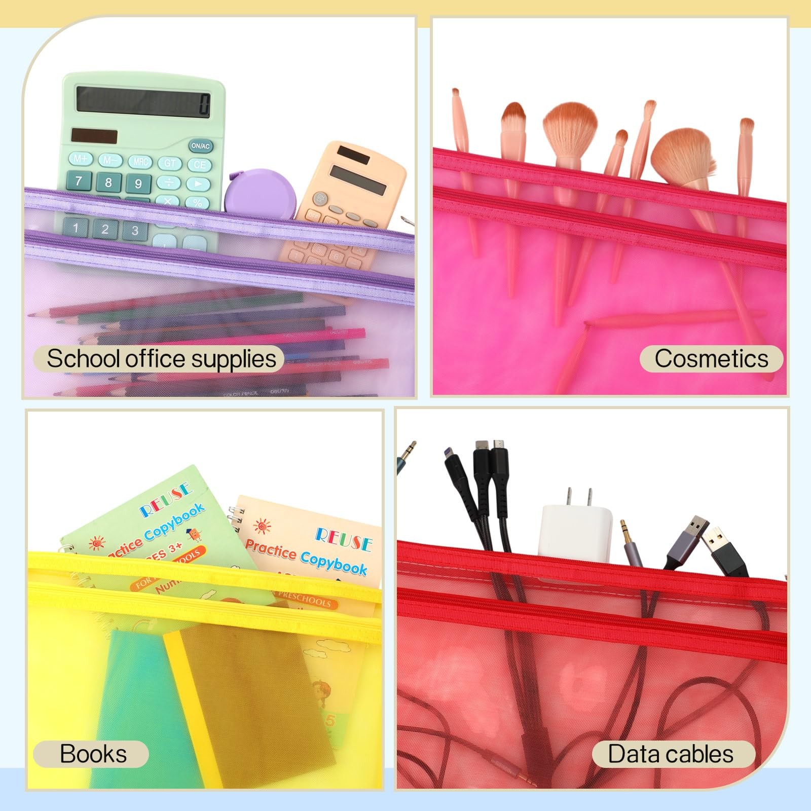 25 Pack Colored Mesh Zipper Pouch Bags Double Layer Nylon Puzzle Bags A4 Zipp…