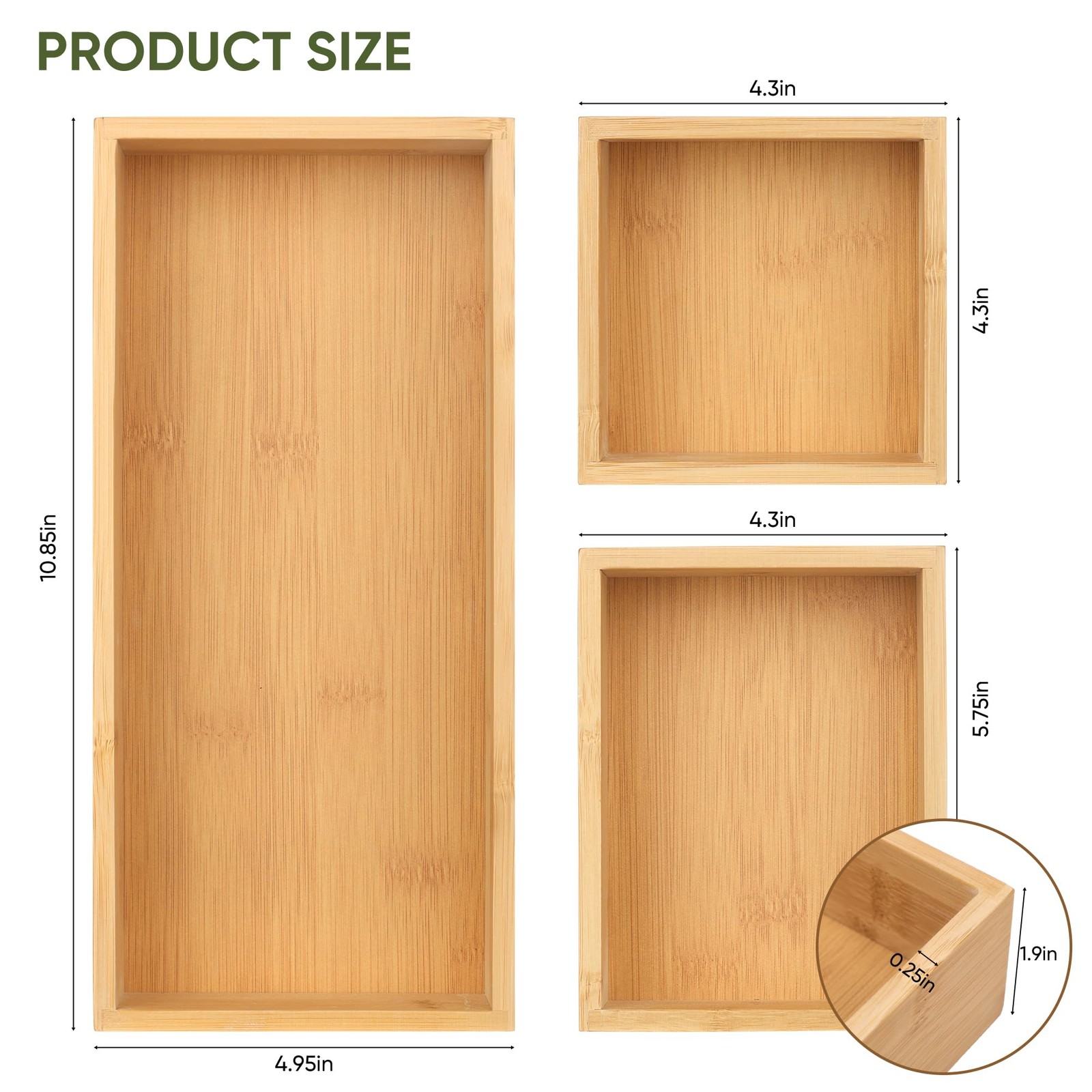 Drawer Organizers Set, 3PCS Multi-Use Wood Storage Organizers, Desk Drawer Tr…