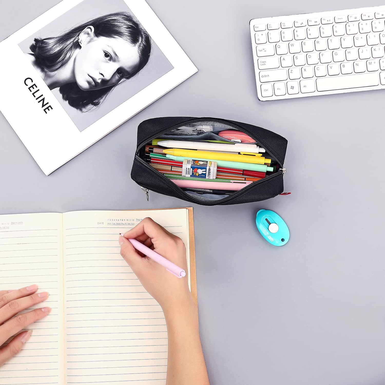 Big Capacity Pencil Pen Case Office Large Storage Simple Stationery Bag Black