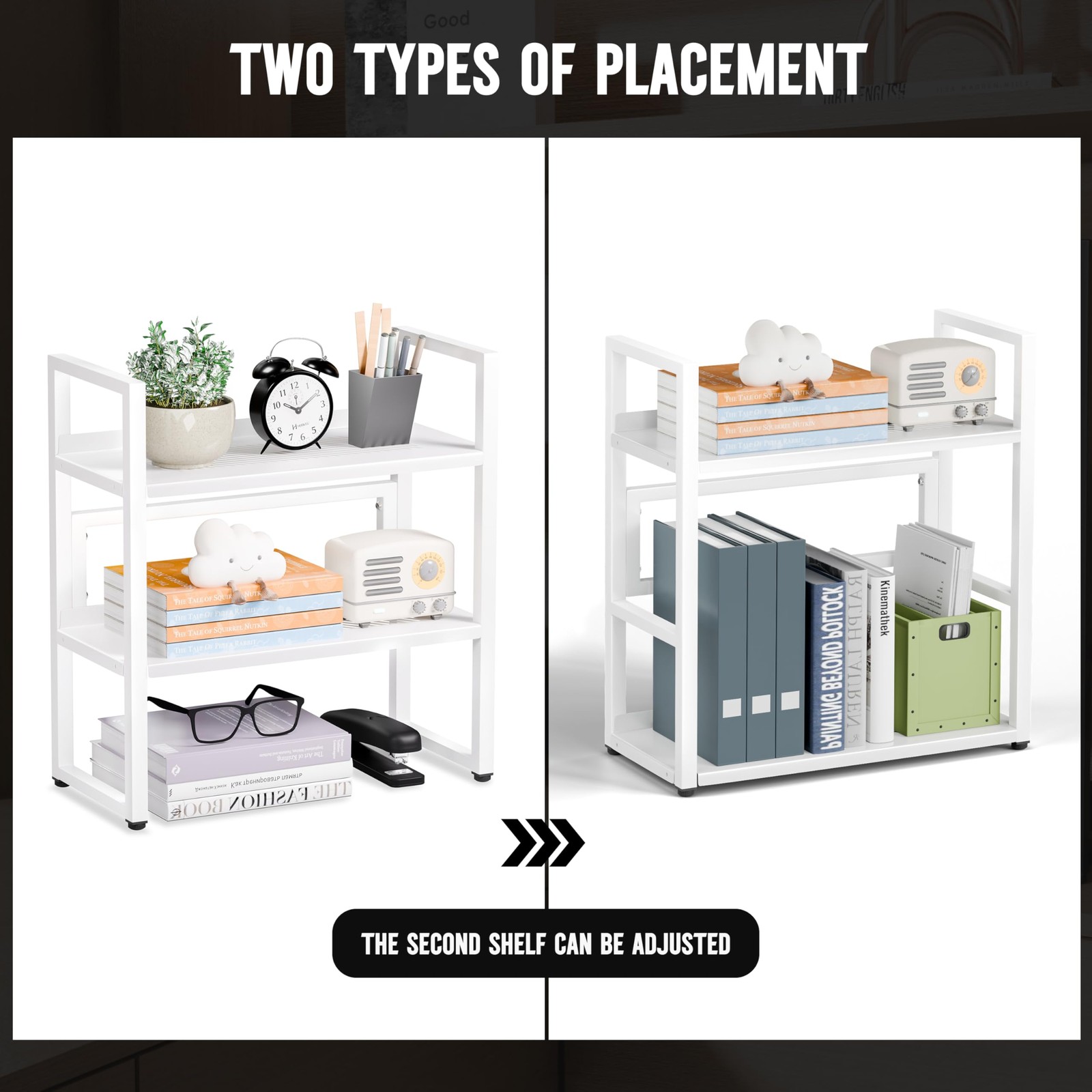 Brakki Desk Shelf Organizer, Adjustable 2 Tier Metal Desktop Medium, White