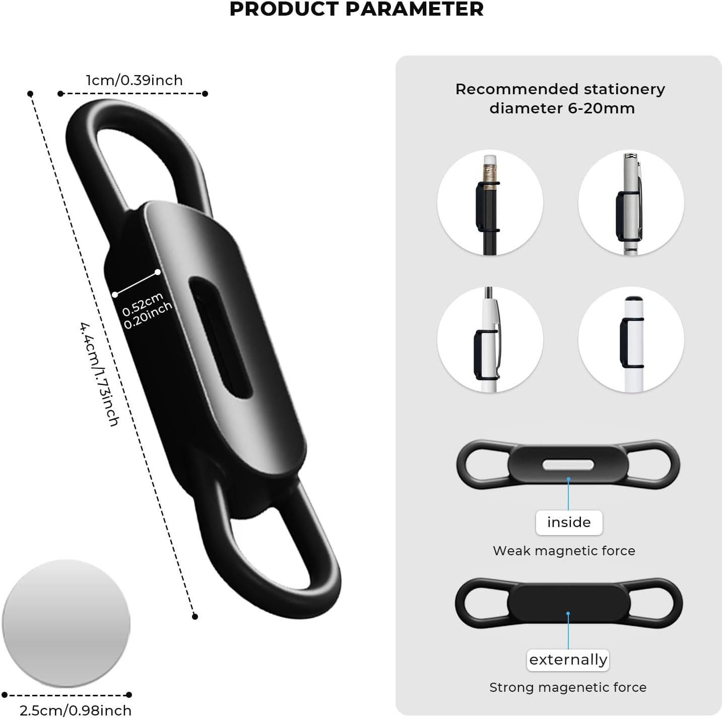 10 Pack Magnetic Pen Holder for Refrigerator, Adjustable Pen Pencil Holders, Sil