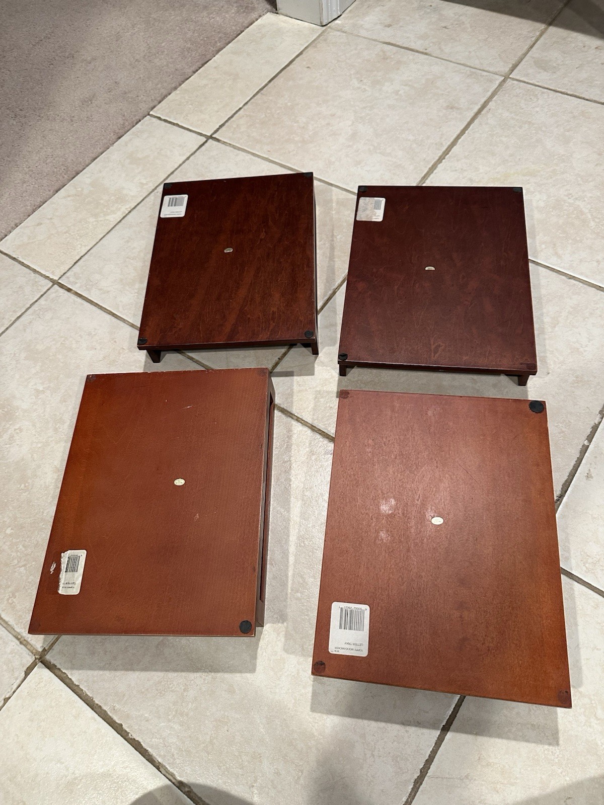 4-tier stackable wood paper tray organizer with a dark cherry Wood Pre Owned (4)