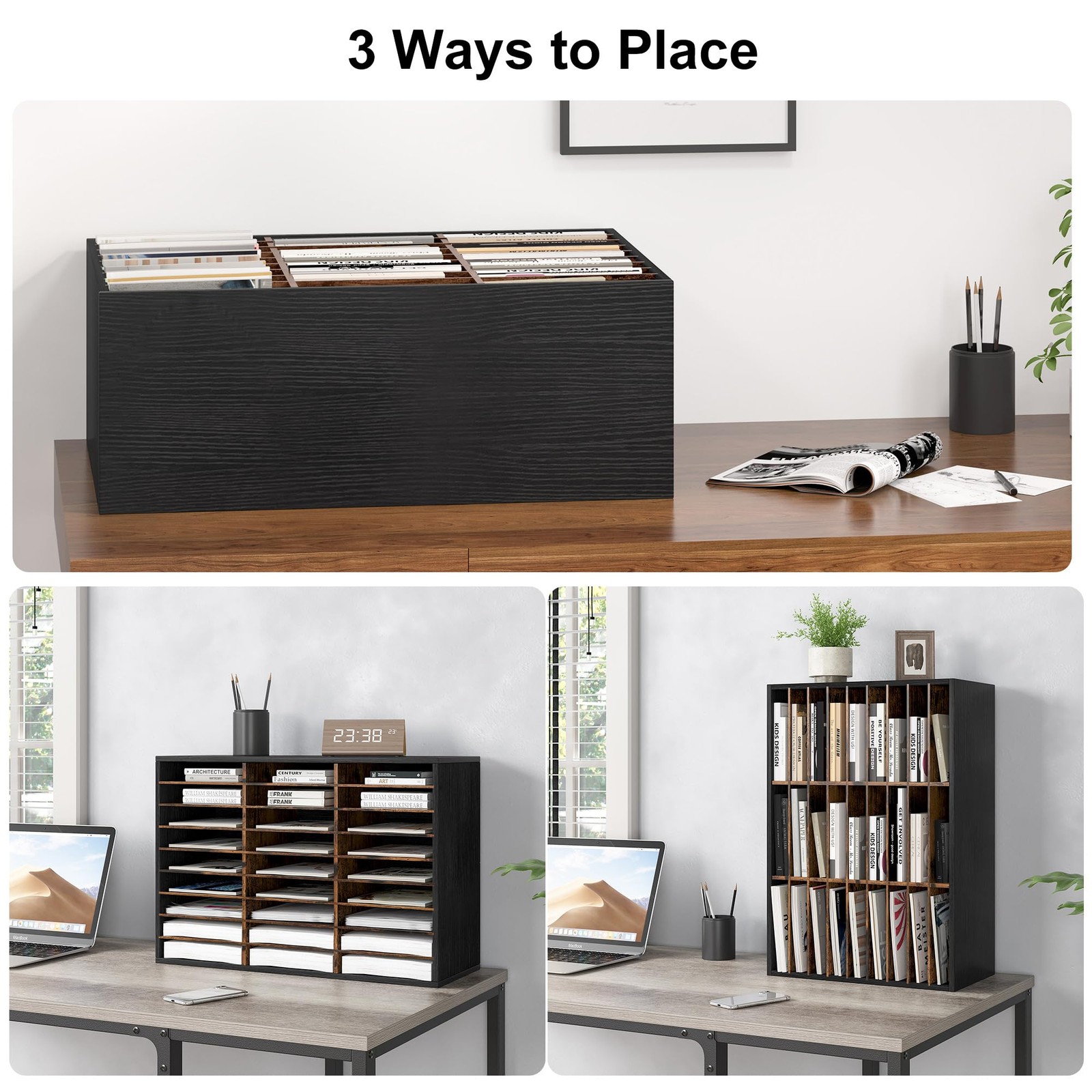 Wood Desk Paper Organizer, Hold 13500 Sheets A4 Papers, 27 Slots Adjustable L…