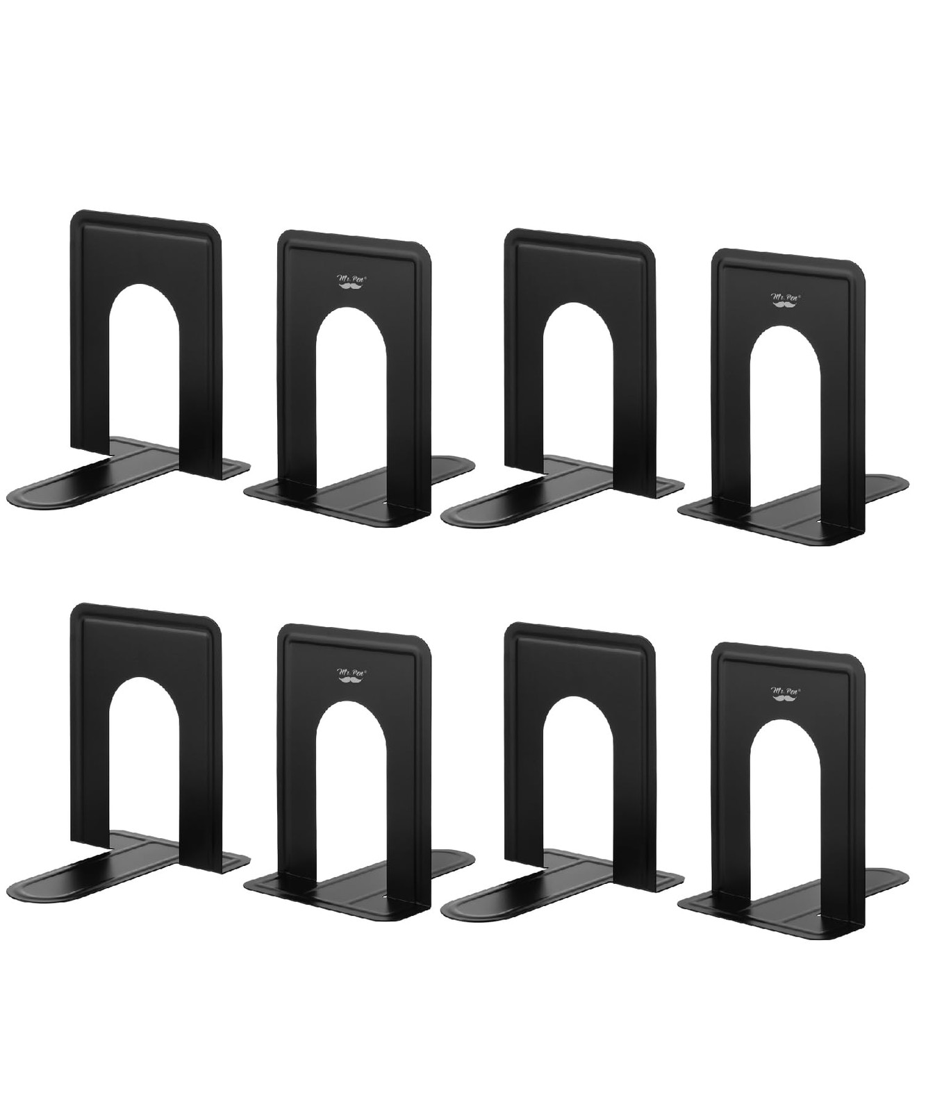 Mr. Pen- Book Ends, 8 Pack, Black, Heavy Duty Metal Bookends 8 Black