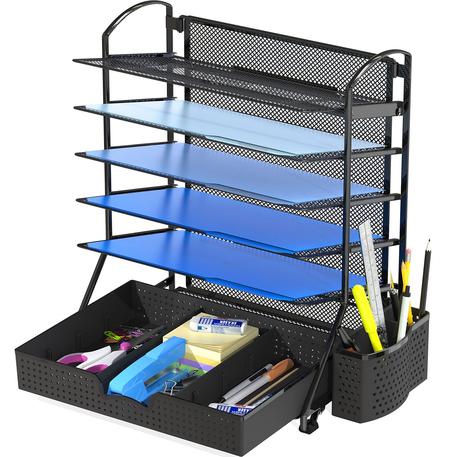Simple Houseware 6-Tier Desk Document File Tray Organizer with Supplies Slidi…