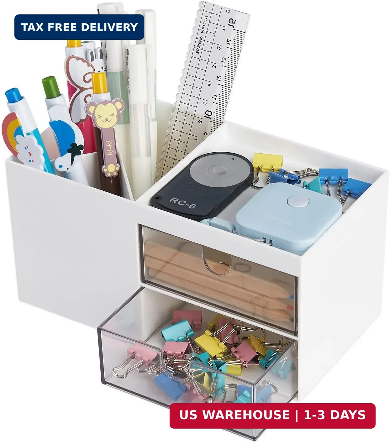 LETURE Office Desk Organizer with drawer, Office Supplies and Desk Accessories,