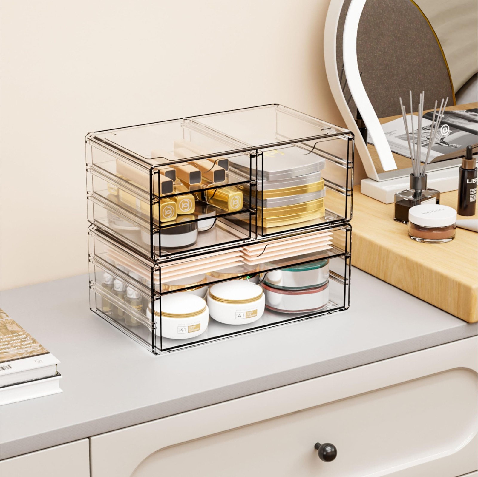 Yieach 2 Pack Acrylic Drawer Organizer With 6 large 6 Drawers, Clear
