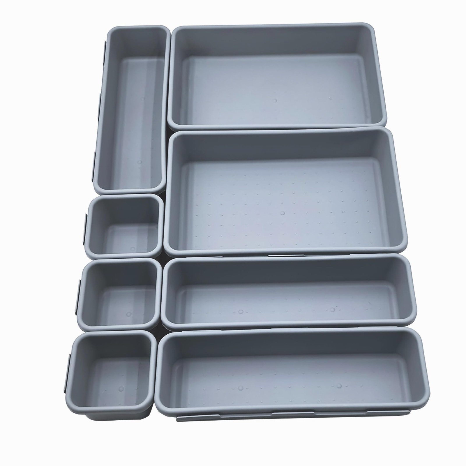 U-KIME 8-Piece Interlocking Drawer Organizer Trays for Desk, Light gray