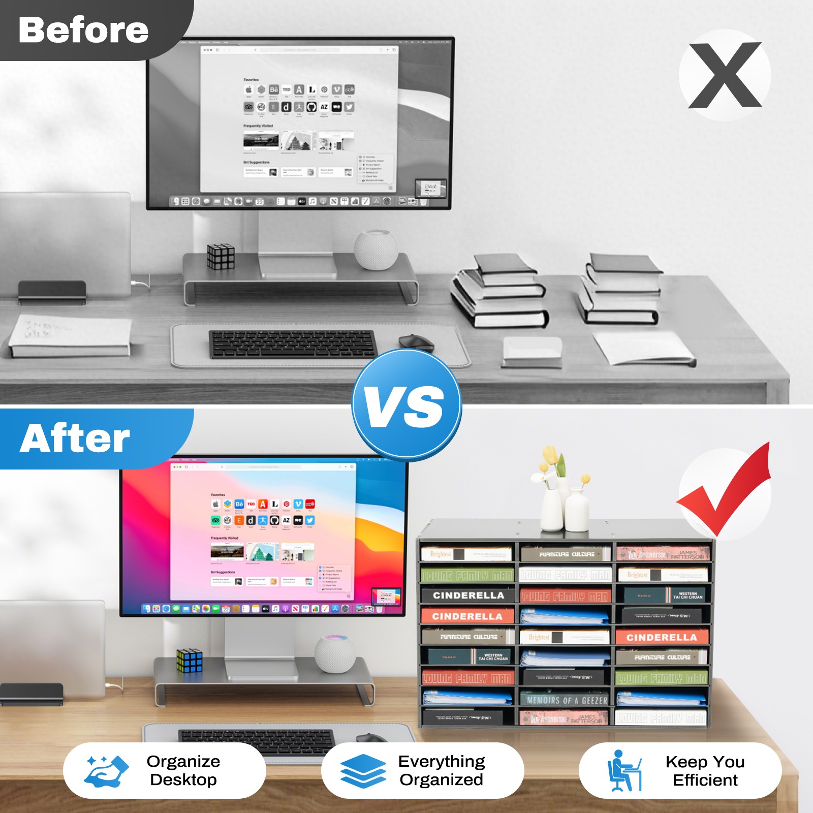 27 Slots File Sorter Literature Organizer Mail Paper Storage Holder Open Design