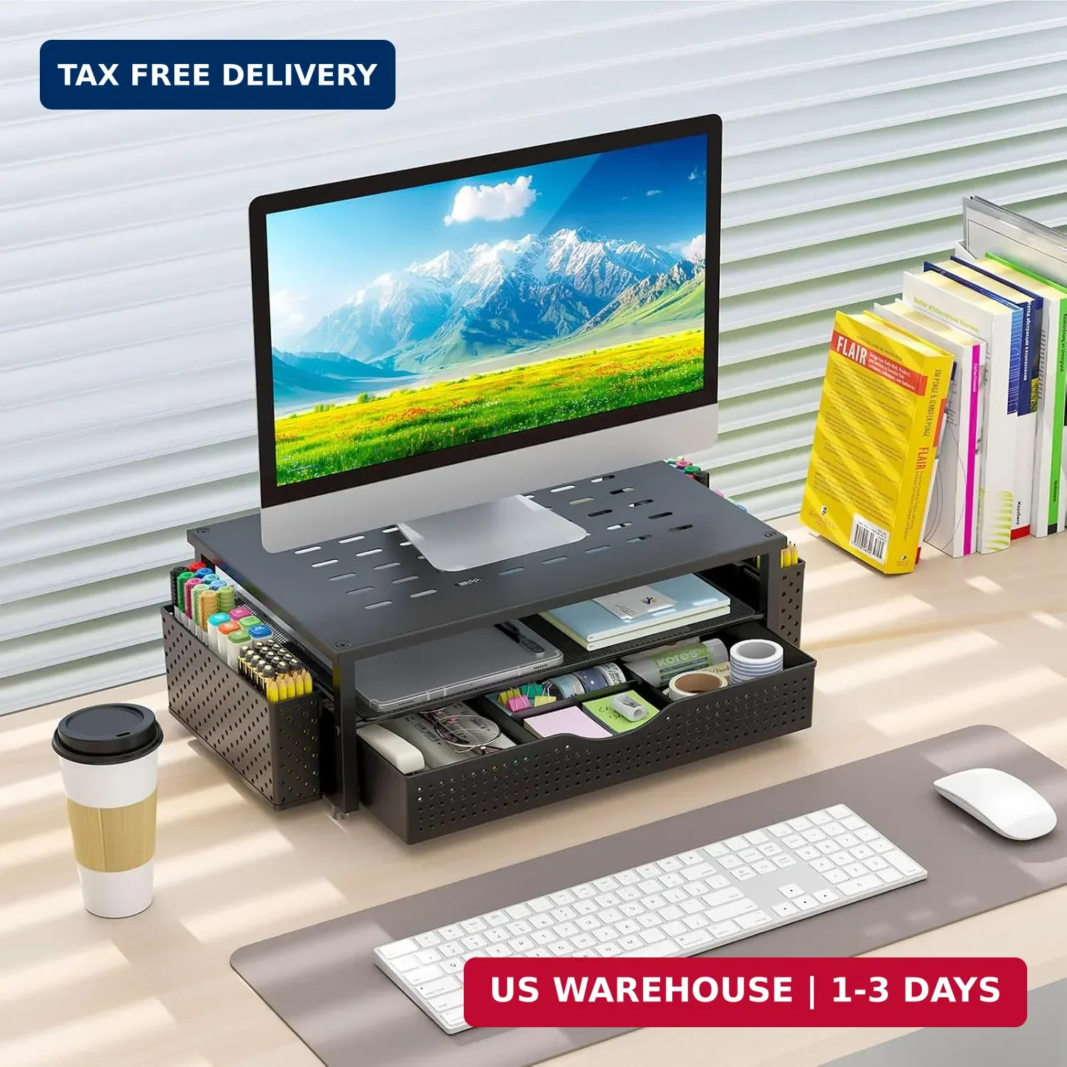 gianotter Desk Organizers and Accessories, Monitor Stand with Drawer and 2 Pen H