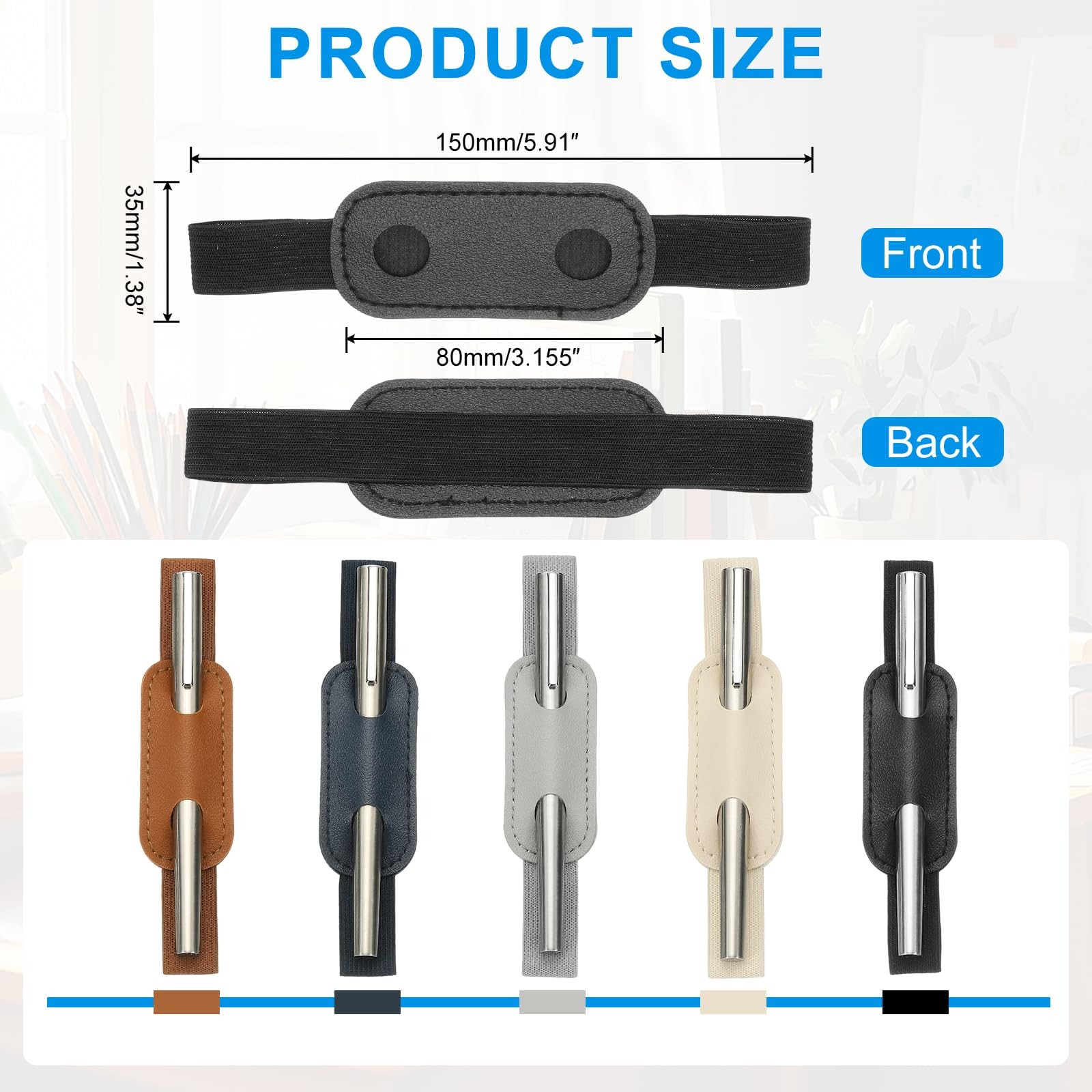 2 Pcs Adjustable Pen Loop Holder for Notebook, PU Leather Pen Holder Pencil S…