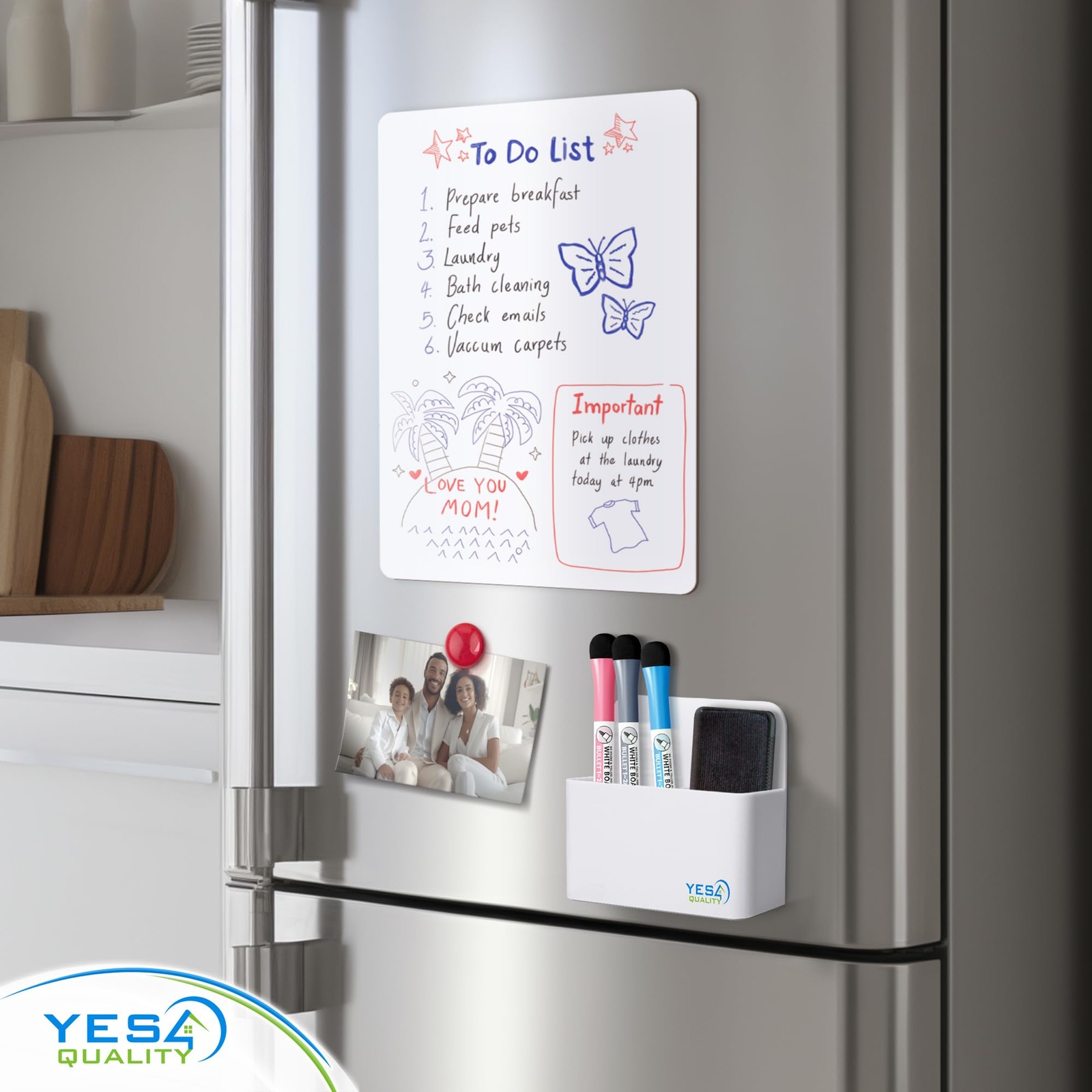 YES4QUALITY Magnetic Pen Holder with Strong Back & 2 White