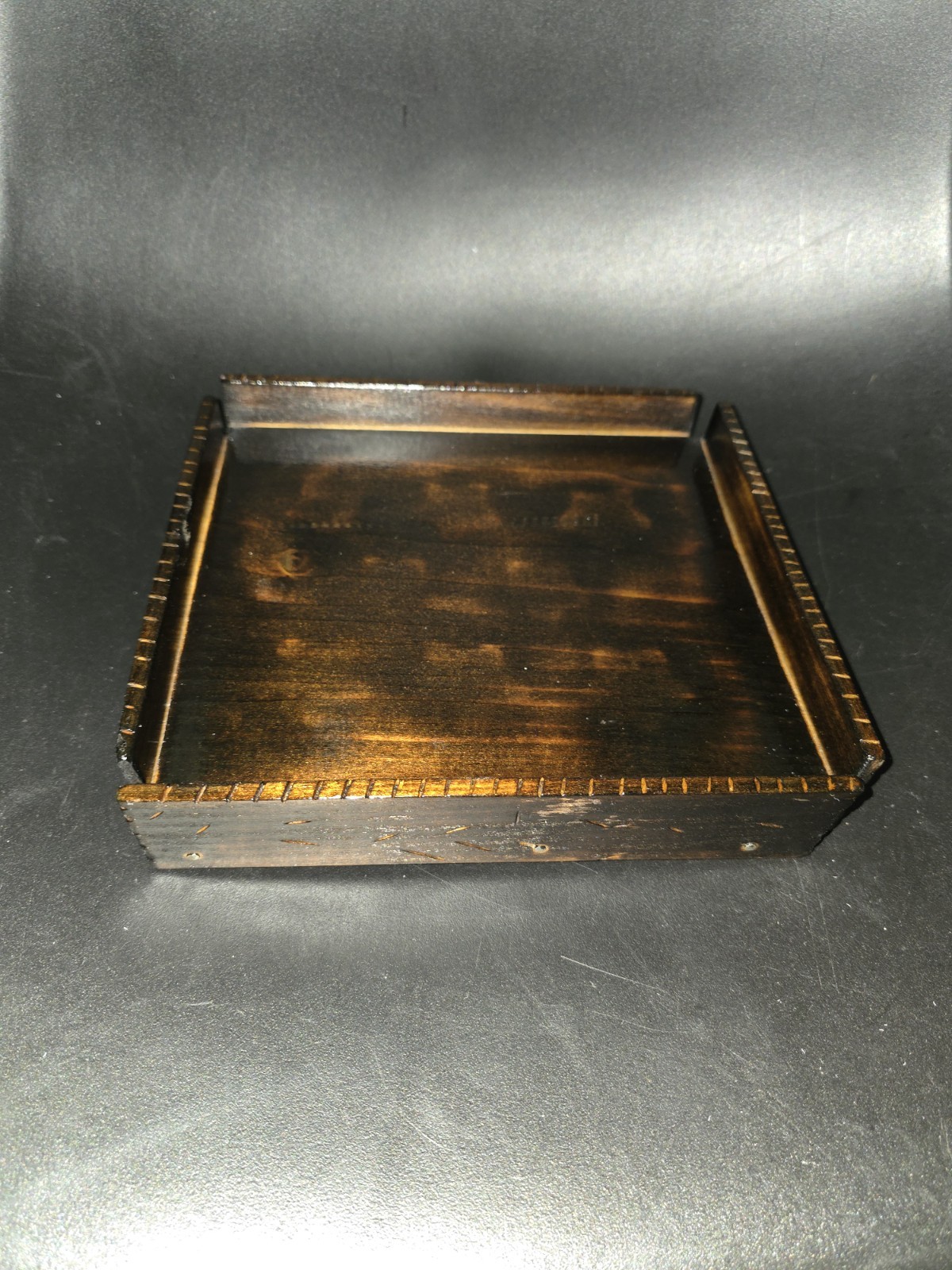 Hand Made Wood Desktop Organizer Tray Square Multi-Purpose Dark Finish