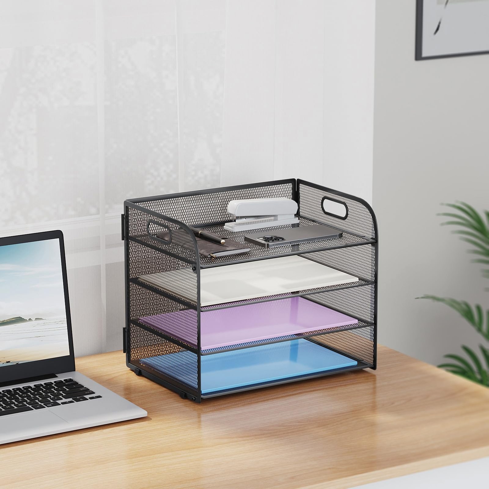 Marbrasse 4 Tier Paper Organizer Letter Tray – 12.6″ x 9.1″ x 10.7″, Black