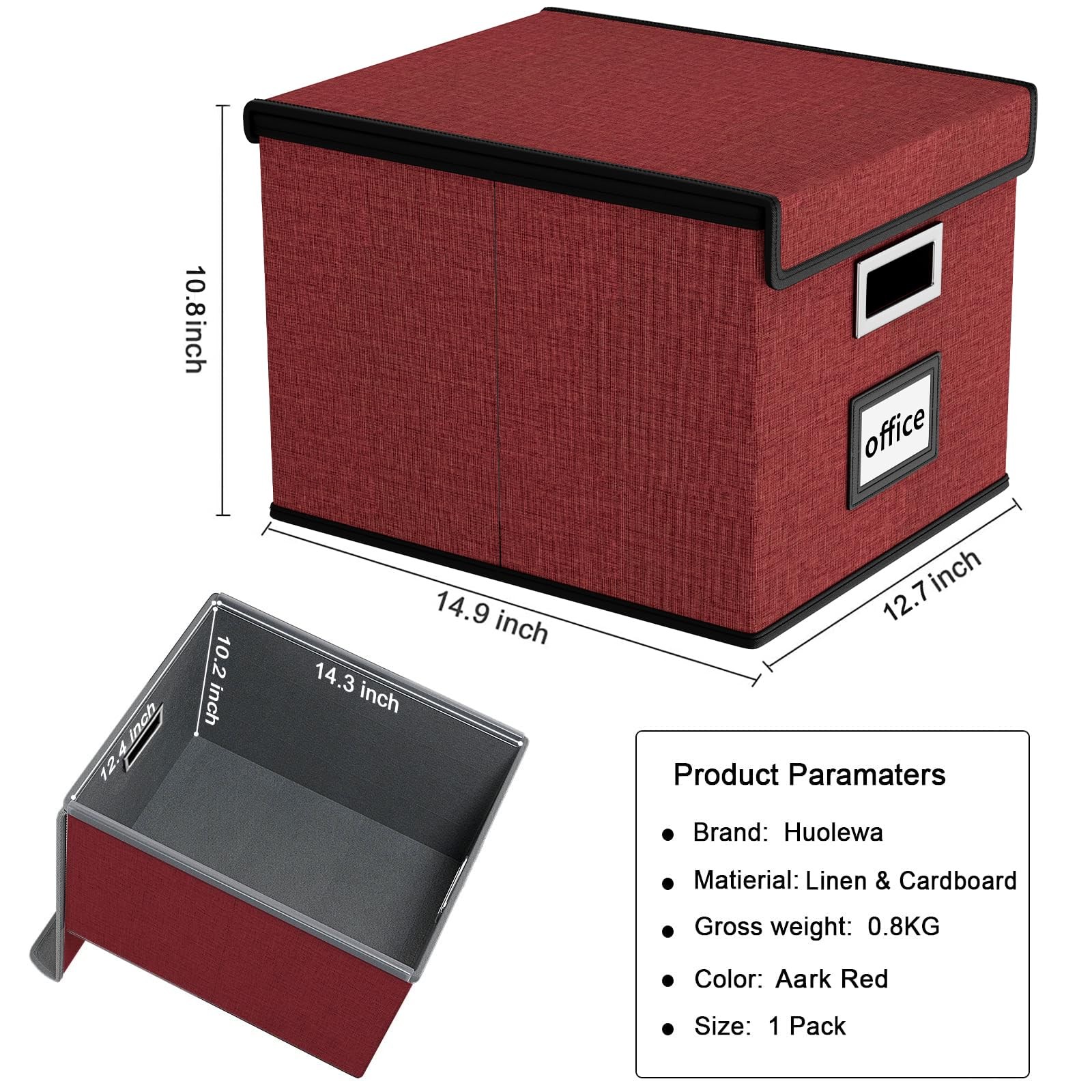 Huolewa File Organizer Box with Lid, 1 pack – without folders, Dark Red