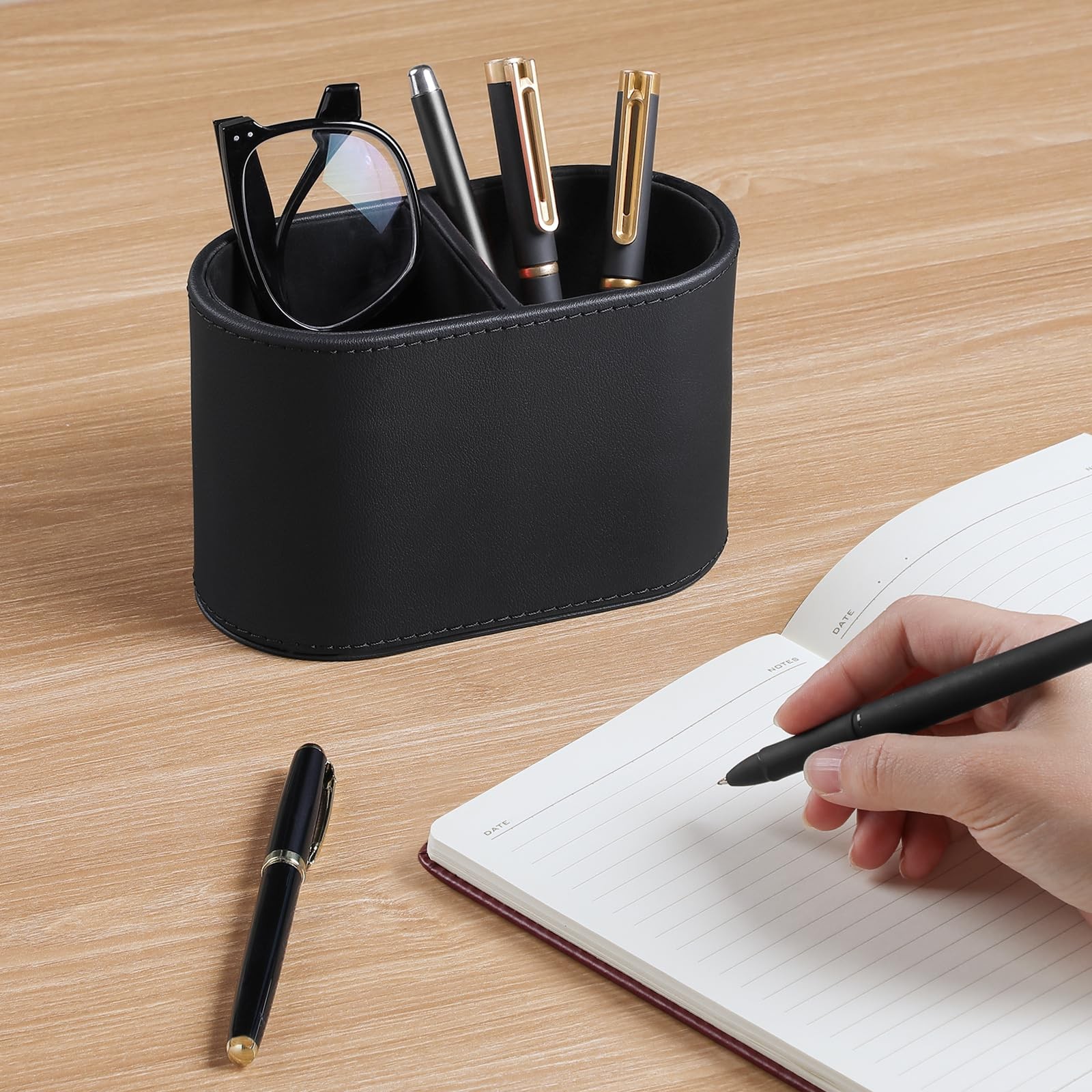 PU Leather Pen Holder for Desk, Small Remote Control Holder Pencil Cup Multif…