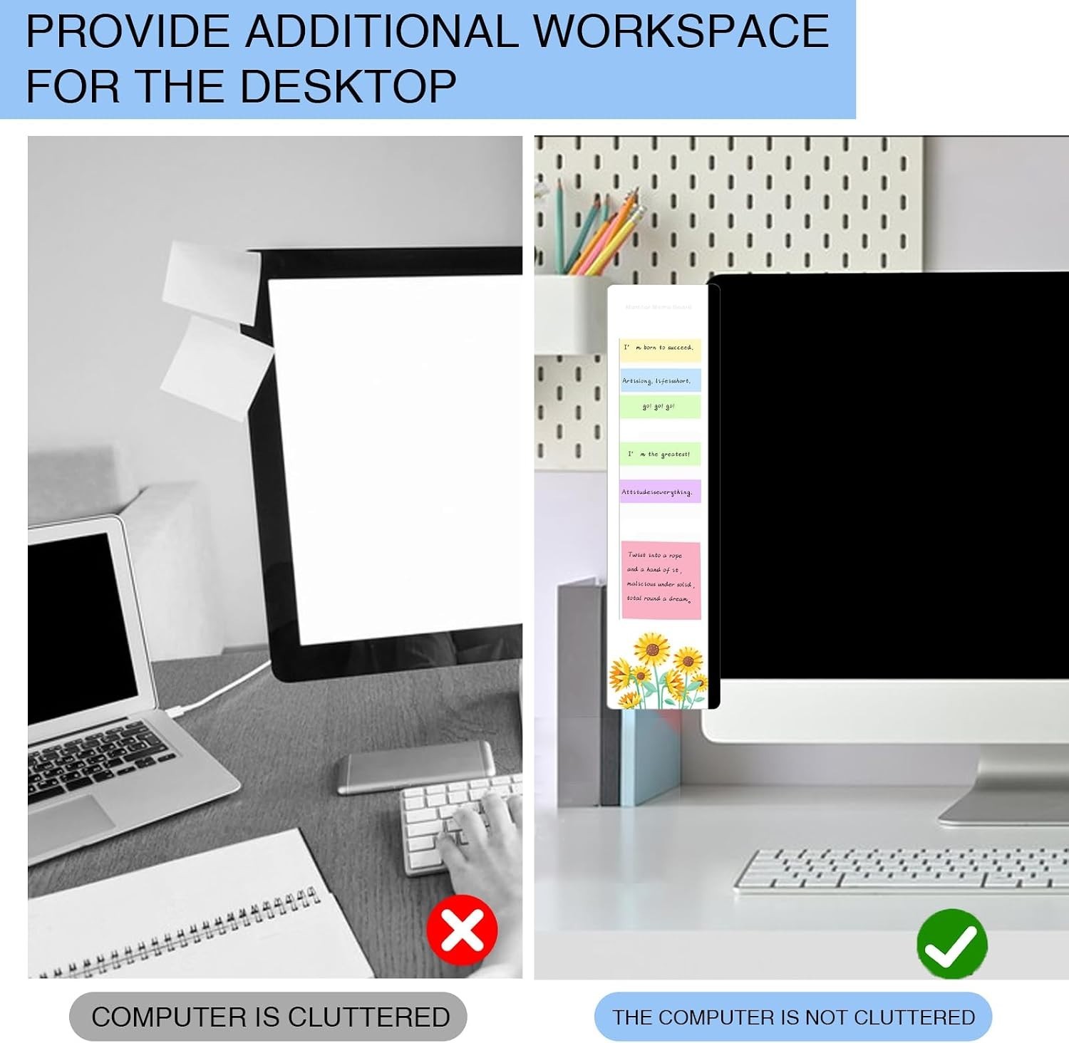 2pcs Monitor Memo Board, Transparent Computer Side Panel for Office Desk Notes