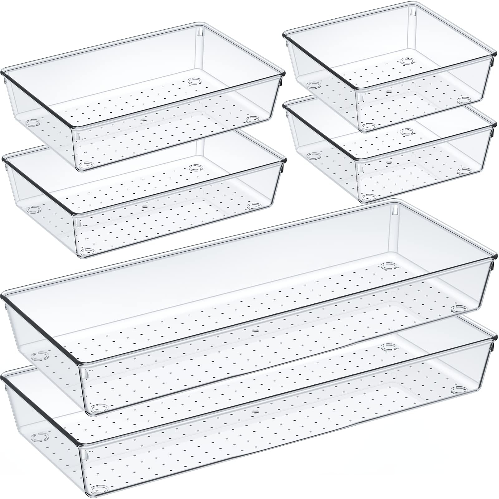 6 Pcs Large Size Clear Drawer Organizer Set, Acrylic Non Slip Non Cracking Ki…