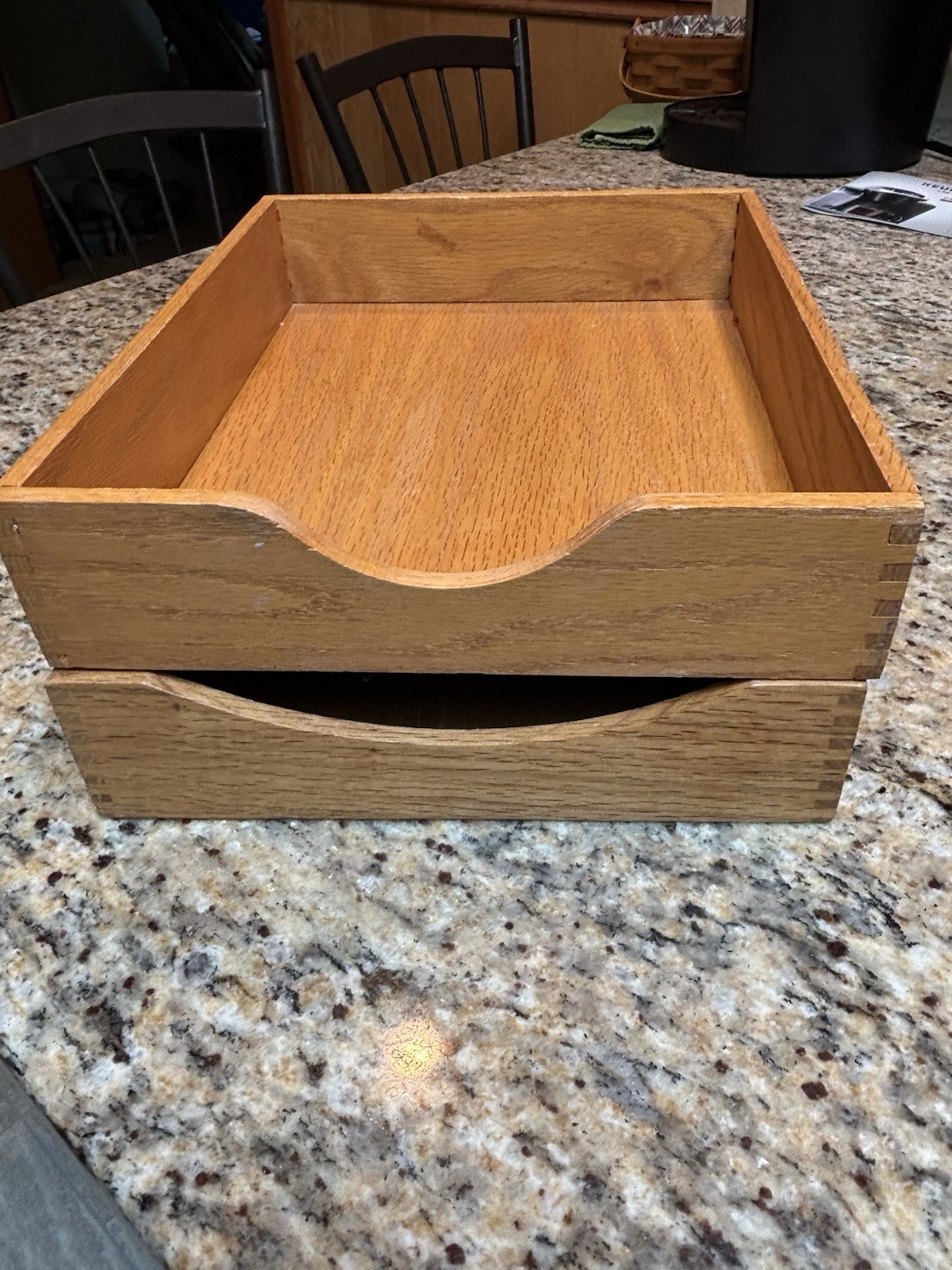 VTG MCM Oak Box Joint Letter Trays Carver Hedberg Pair Organizer 12.5×10.5×2.5″