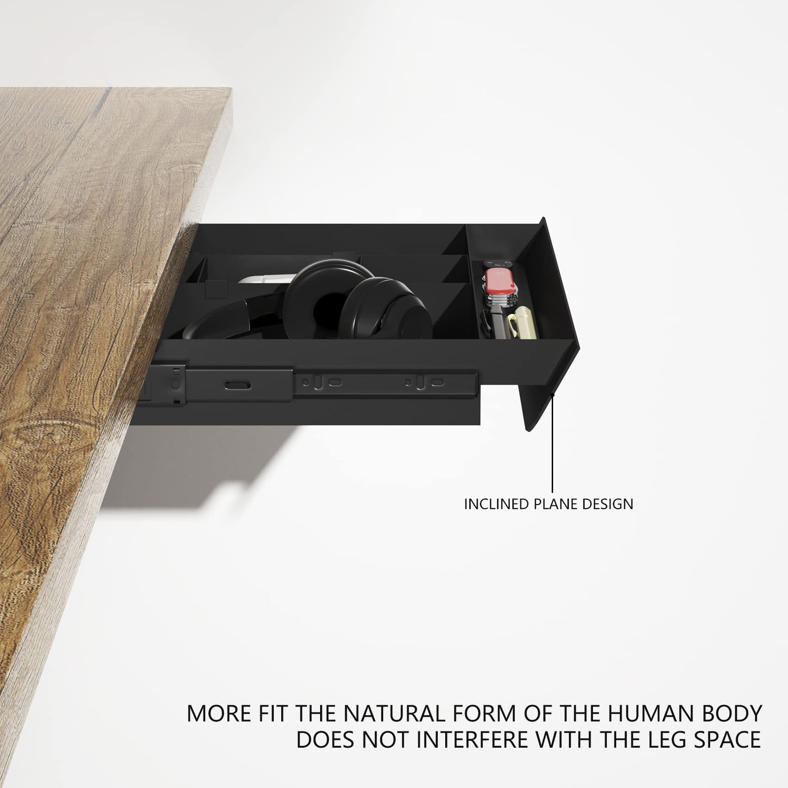 Under Desk Mounted Sliding Pull-out Drawer with Pencil Tray and Slide Storage…