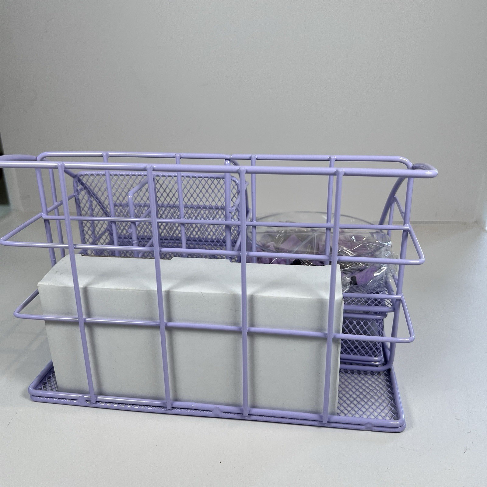 Purple Desk Accessories: mesh Caddy, Pen Holder, Stapler, Staples, Pen, Etc.