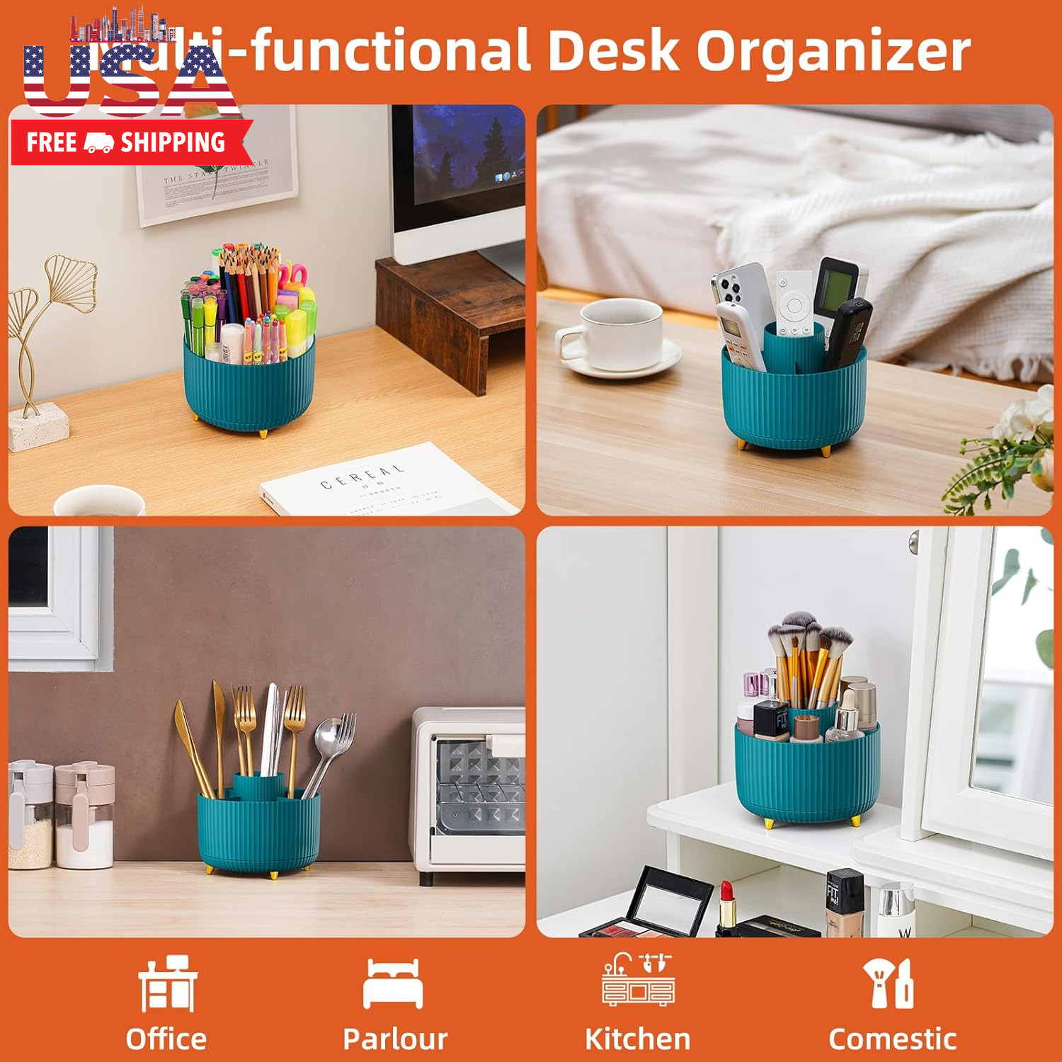 Desk Organizer, 360-Degree Rotating Pen Holder, Desk Organizers and Accessories