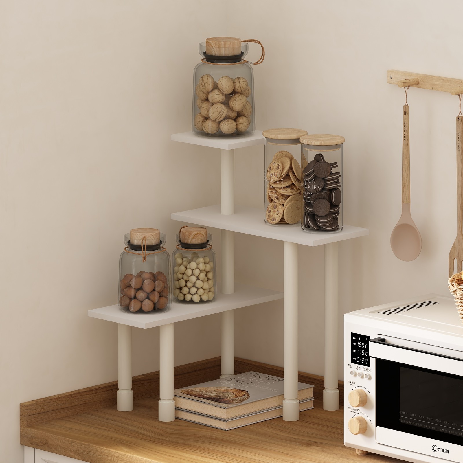 Furinno TURN-N-TUBE 3-Tier Multipurpose Corner Countertop Organizer White/White