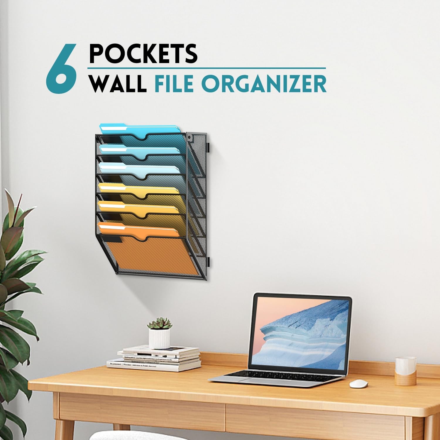 SUPEASY 6 Tier Wall File Organizer, Hanging Mounted Mail 6-Tier, Black