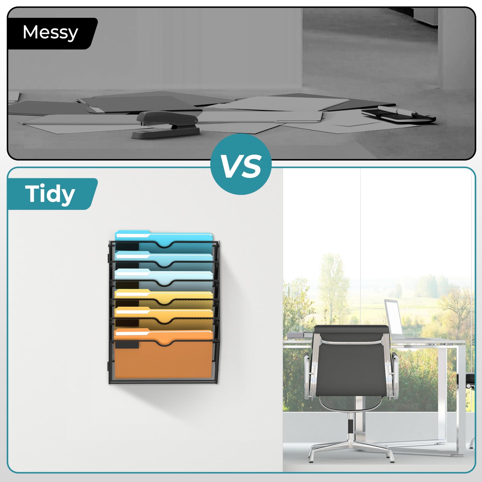 SUPEASY 6 Tier Wall File Organizer, Hanging Mounted Mail 6-Tier, Black