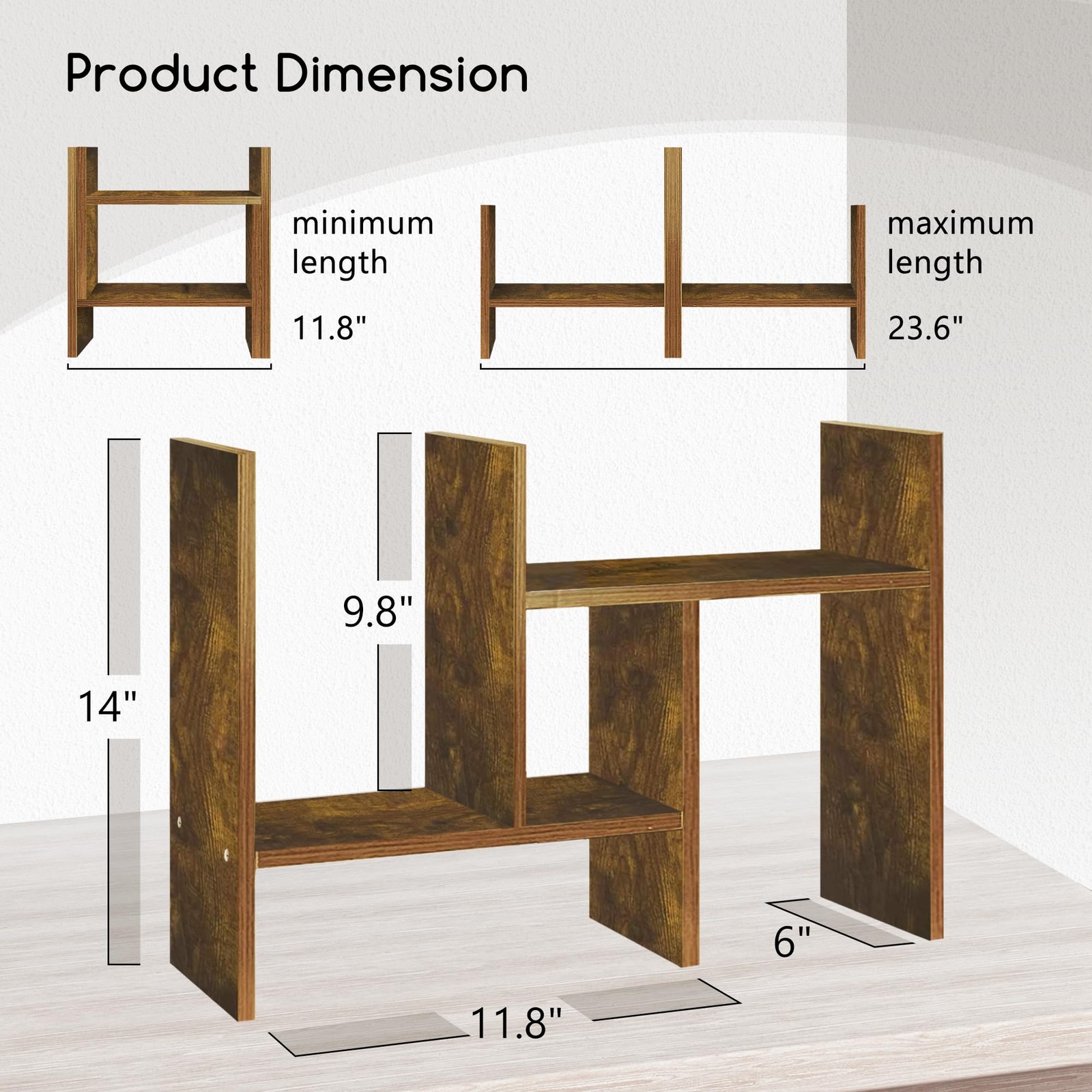 Jerry & Maggie Desktop 14″ x 6″ x 11.8~23.6″ inches, Natural Wood Tone