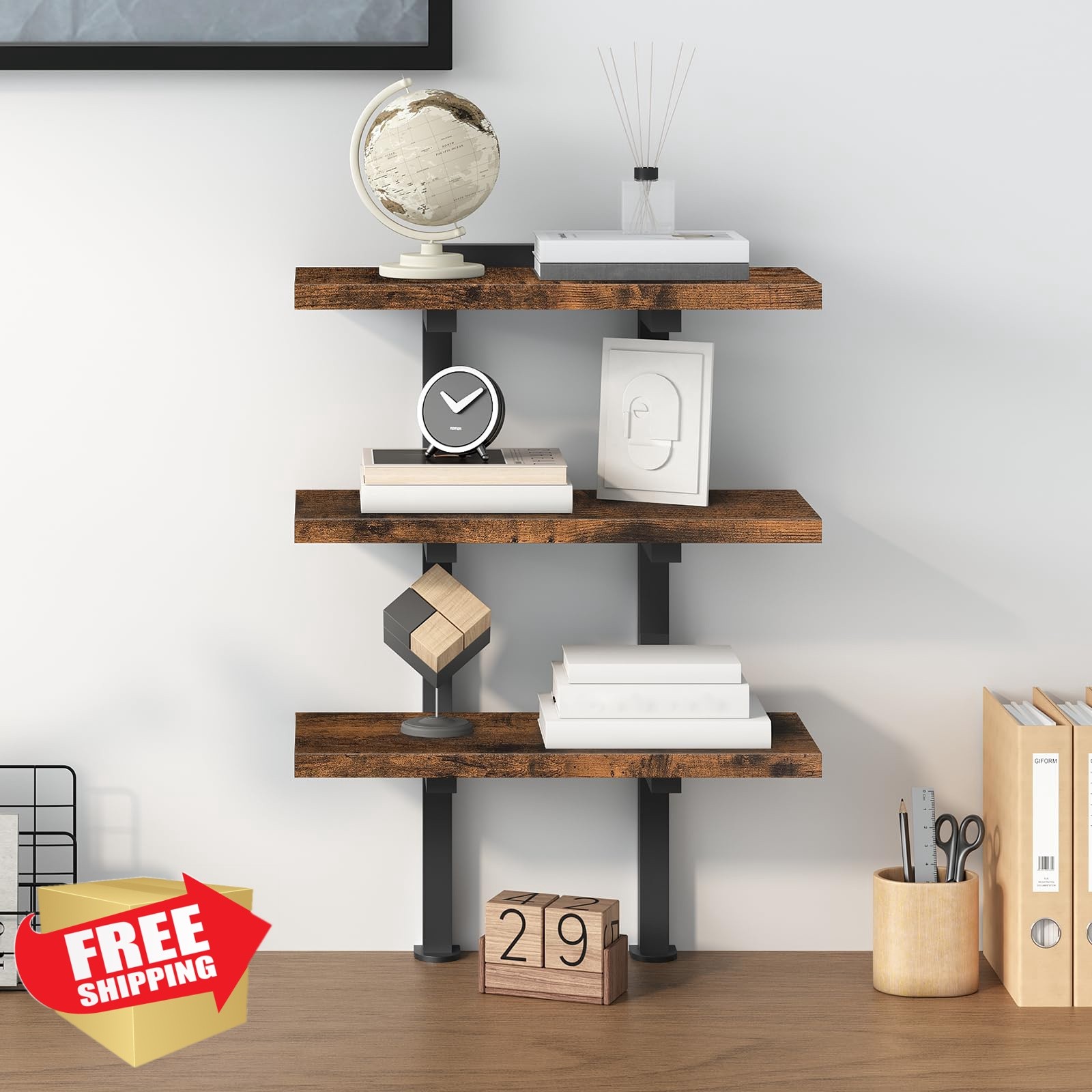 MAHANCRIS Clamp Desk Organizer Rustic Brown 3-Tier