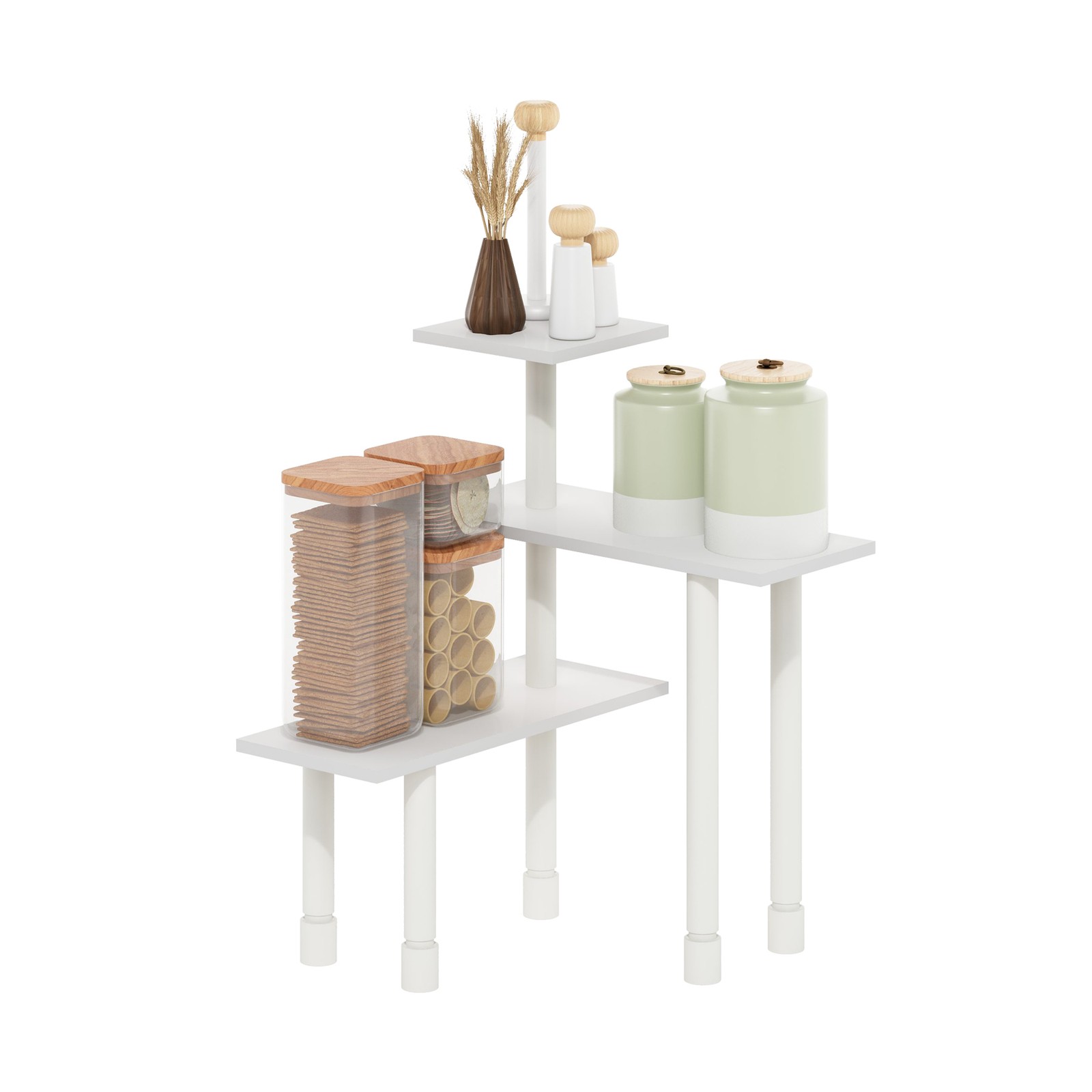 Furinno TURN-N-TUBE 3-Tier Multipurpose Corner Countertop Organizer White/White