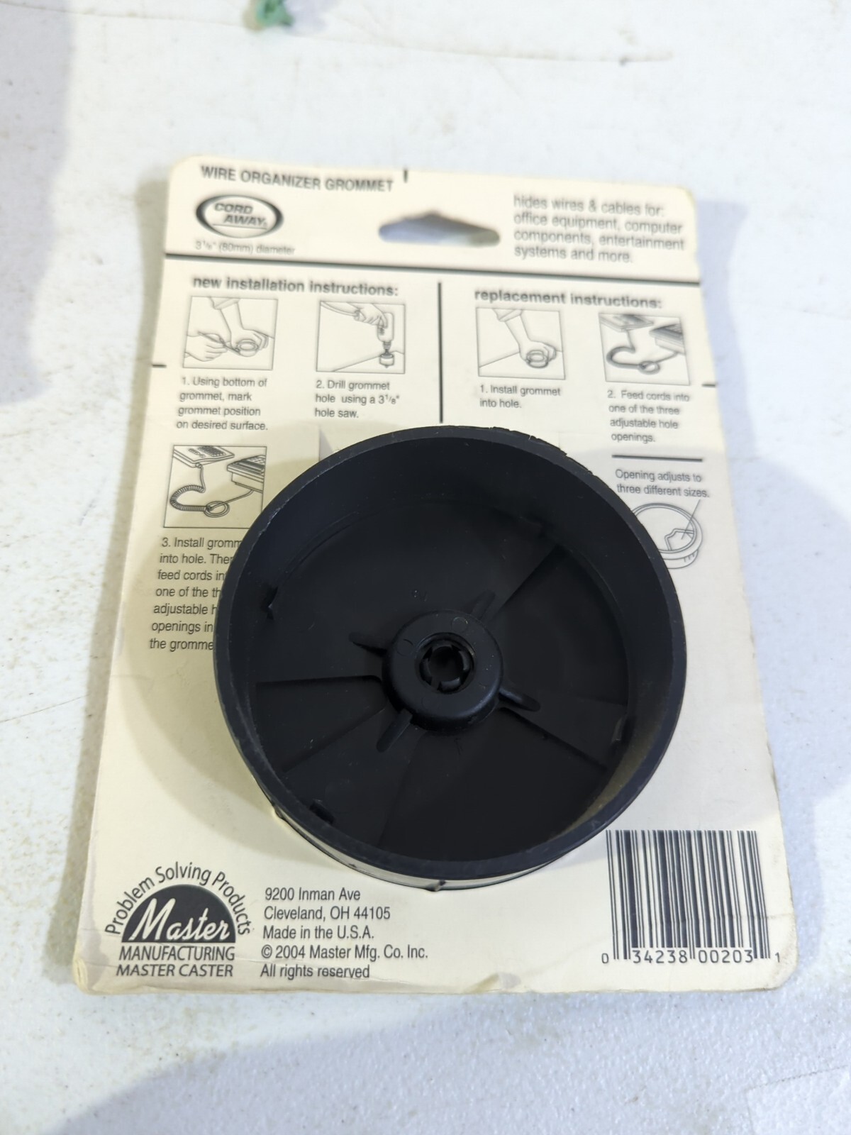 Master Caster 00203 Grommet,Desk,3 1/8 In Dia,1 1/8 In H,Blk