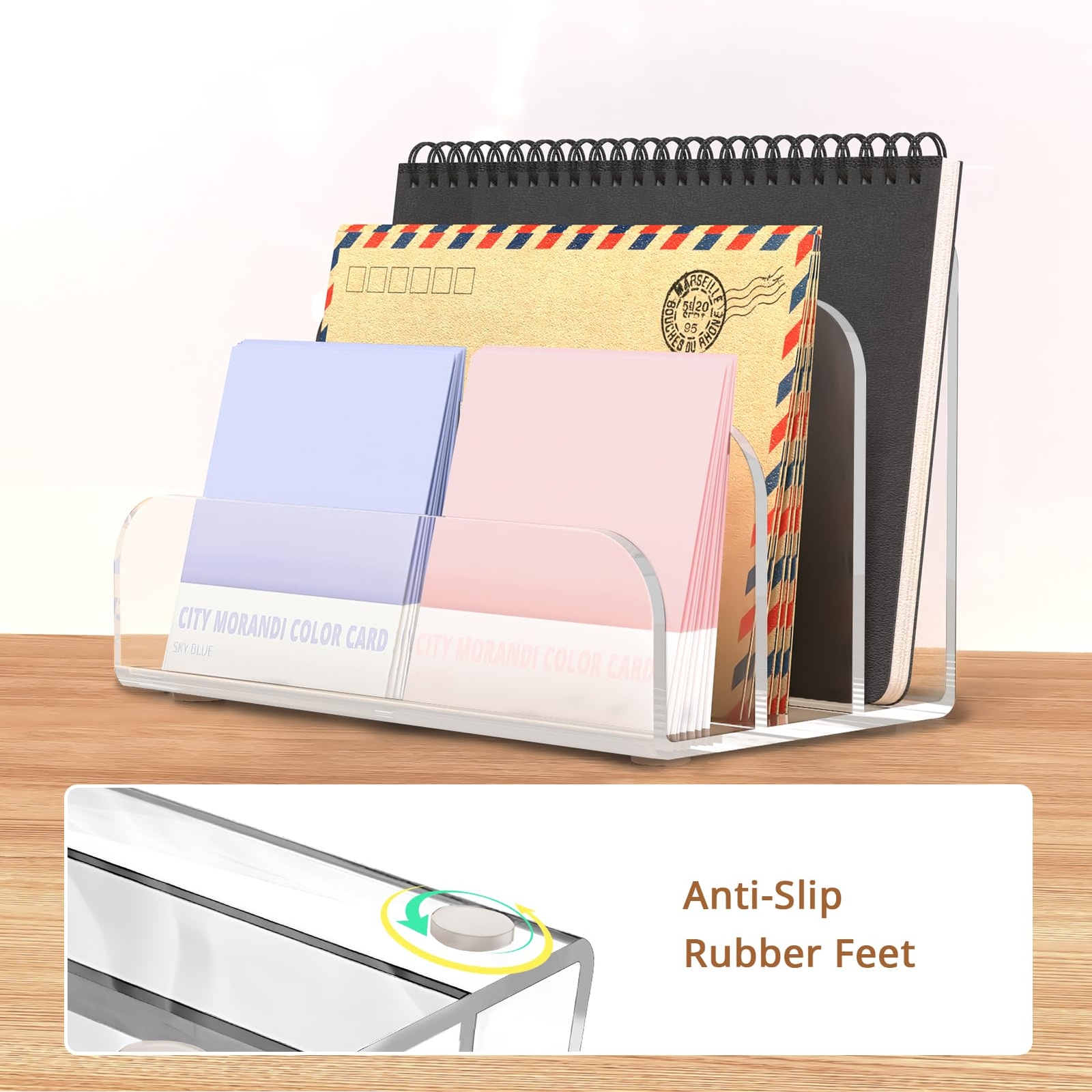 Desk Mail Organizer 3 Section Clear Acrylic Letter Holder Home Office School