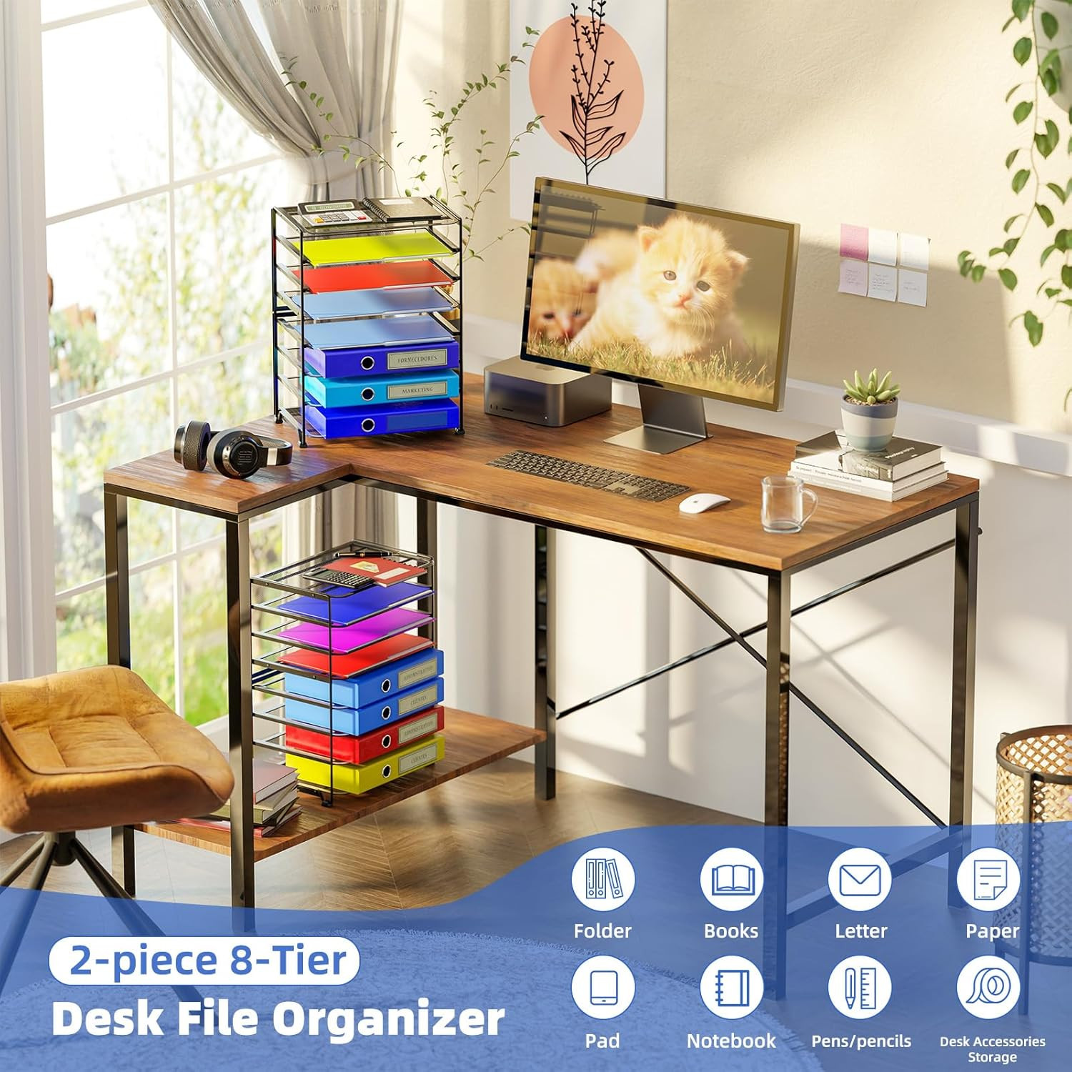 2 Pack 8 Tier Letter Tray Paper – Mesh Desk File Organizer for Office School Des