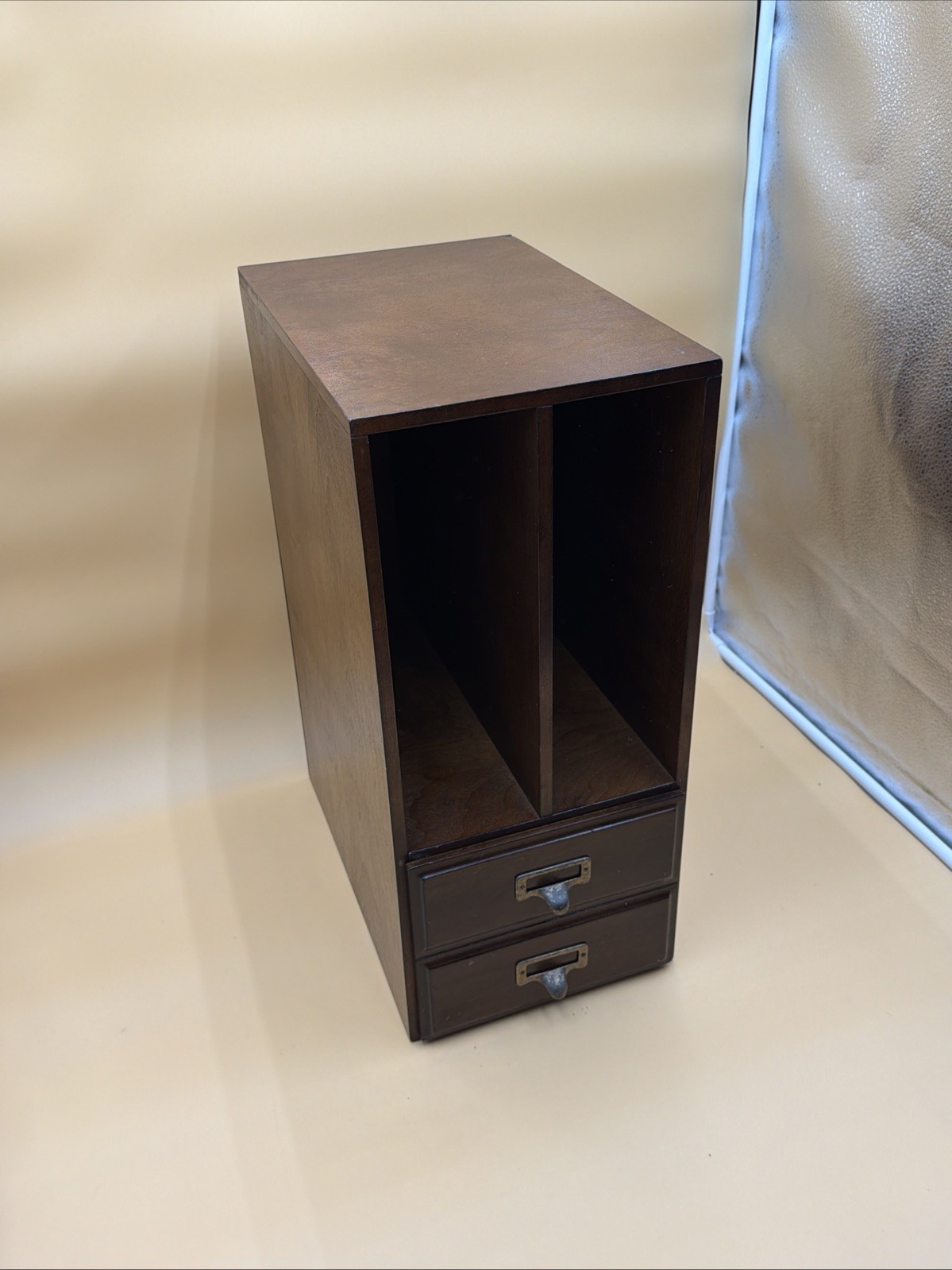 Vintage 19″ Tall Oak Wood Desktop Organizer w/Index Card Drawer/File Box/Cabinet