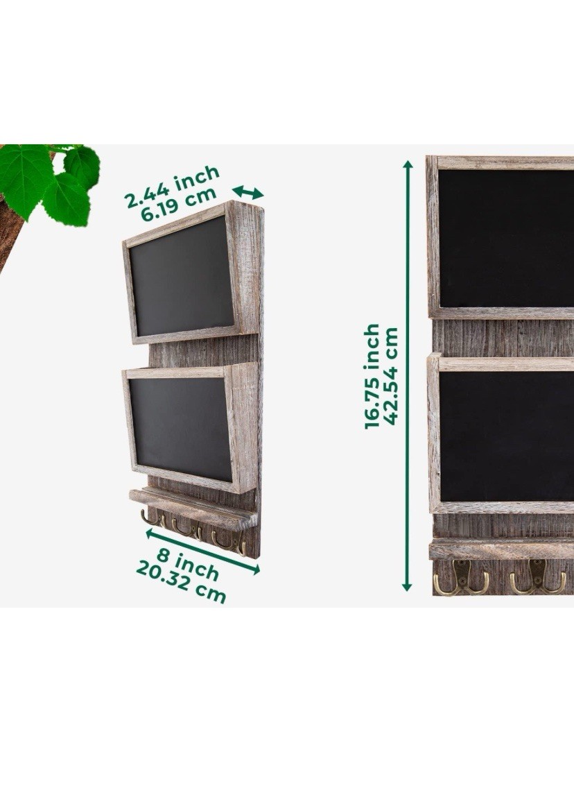 2-Slot Rustic Wood Wall Mounted Mail Sorter Organizer with Chalkboard-Rustic W