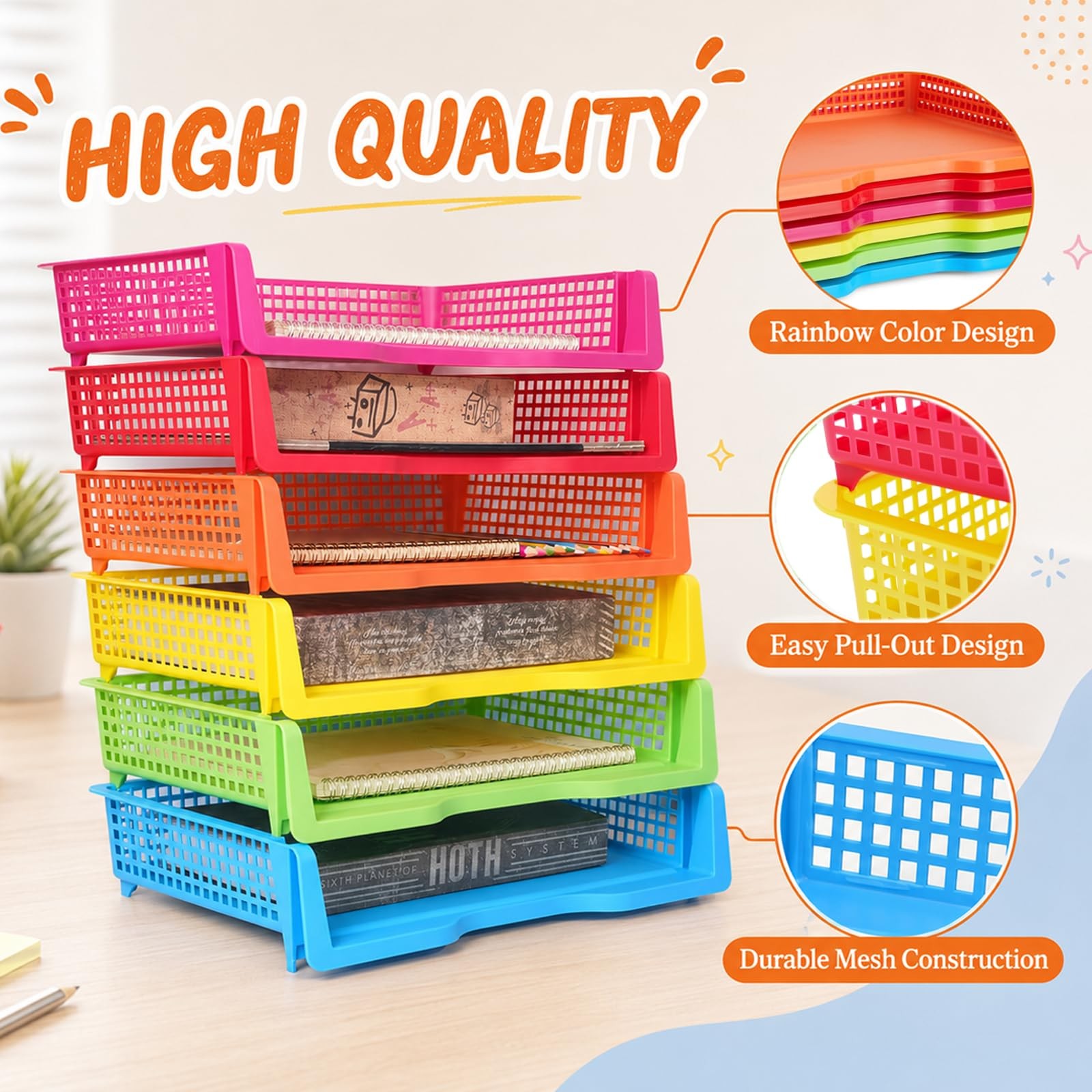 6 PCS Classroom Paper Organizers Baskets Trays For Teachers 13.4×9.5×2.7 In