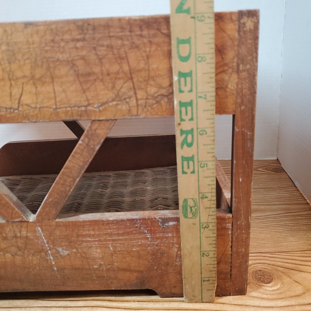 VTG 2 Tier Wood Rattan Wicker Paper Holder Letter Tray Office Desk Organizer
