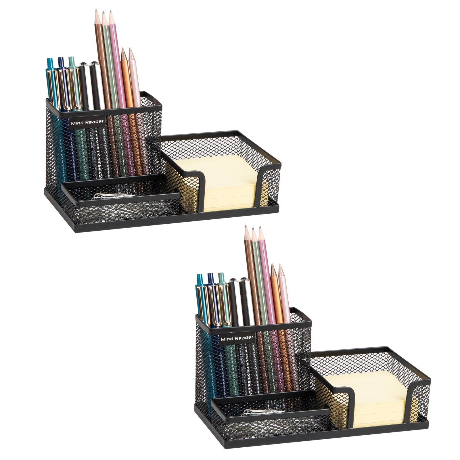 Mind Reader Desktop Organizer, Pen Holder, Clip Basket, 3 Compartments, Black